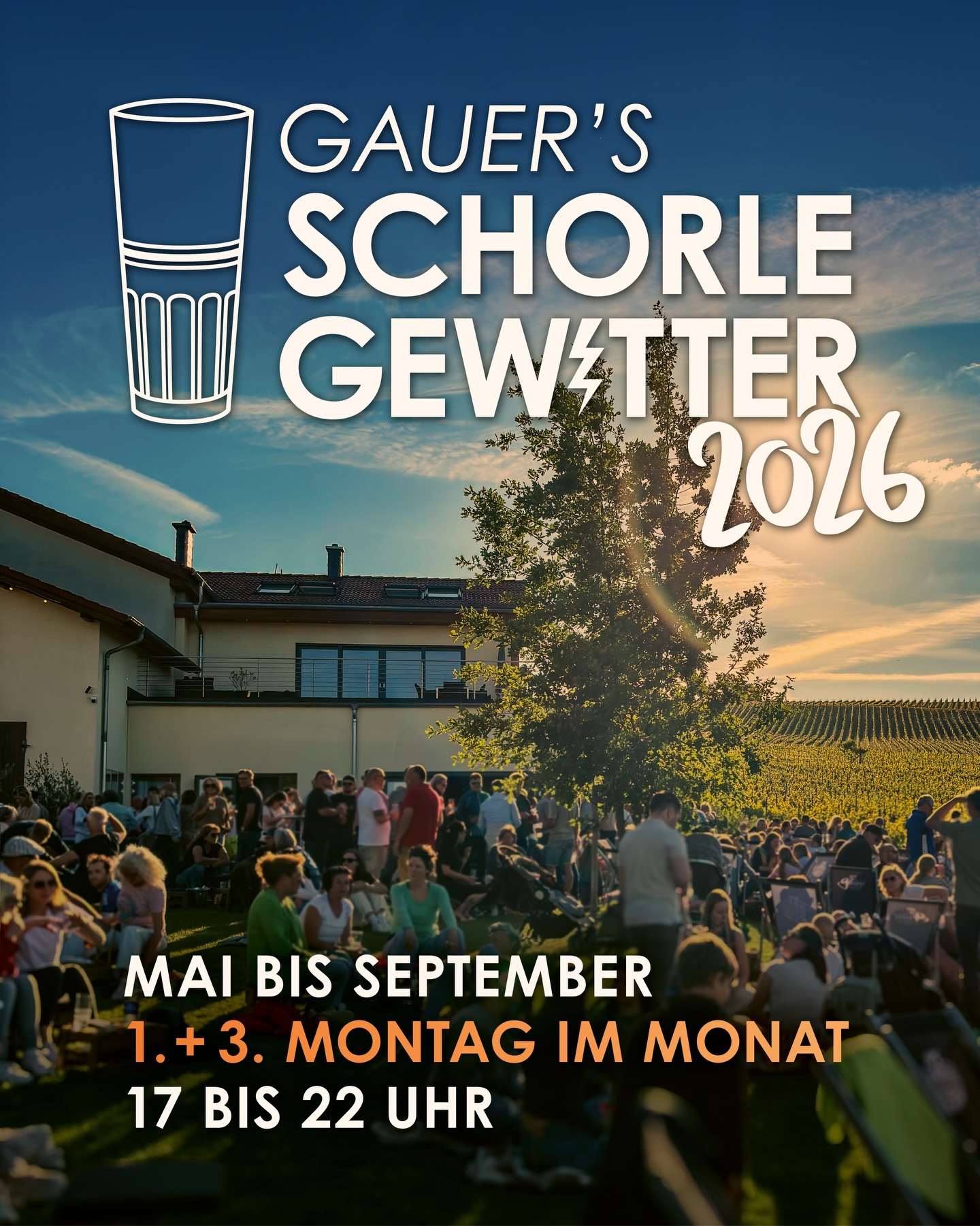 🍷🌩️ S C H O R L E G E W I T T E R ’ 2 6
Der Sommer wird spritzig! 🍹
Markiert euch die Montage dick im Kalender: Beim Schorlegewitter erwarten euch entspannte After-Work-Drinks, wechselnde Foodtrucks, handverlesene Weine und jede Menge gute Musik! 🥂✨
🗓️ Jeden 1. & 3. Montag im Monat
⏰ von 17 bis 22 Uhr
🎶🍕 Line-Up & Food Highlights
04.05. Hansi x Favorites Airstream
18.05. DUOINCANTO x Rollende Pizzeria
01.06. Tiffany’s Vibes x Metzgerei Eckert
15.06. Edelweiß Spitzbuam x Potsdamer Hof
06.07. DJ Pichbone x Mr. FlatBread
20.07. Rick Cheyenne x Rheinhessen Alm
03.08. Pineapple Jukebox x Potsdamer Hof
17.08. DUOINCANTO x Rollende Pizzeria
07.09. Los Chuchy x Metzgerei Eckert
21.09. White Rabbit Duo x Favorites Airstream
👉 Wir freuen uns auf laue Sommerabende, kühle Schorlen und unvergessliche Momente mit euch! 🌞🍷
💡 Speichern – Teilen – Freunde einladen 🧡
_______________
#schorlegewitter #weingutgauer #afterwork #bodenheim #rheinhessen