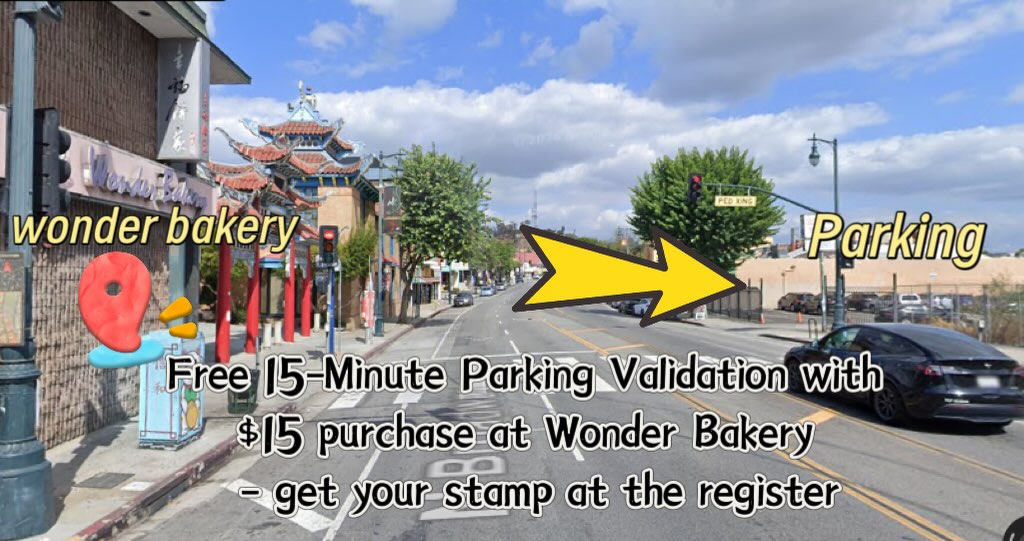 Wonder bakery provides Free $15 minutes parking. Welcome to all. 😄#chinatownlosangeles #losangeleschinatown #losangelesbakery