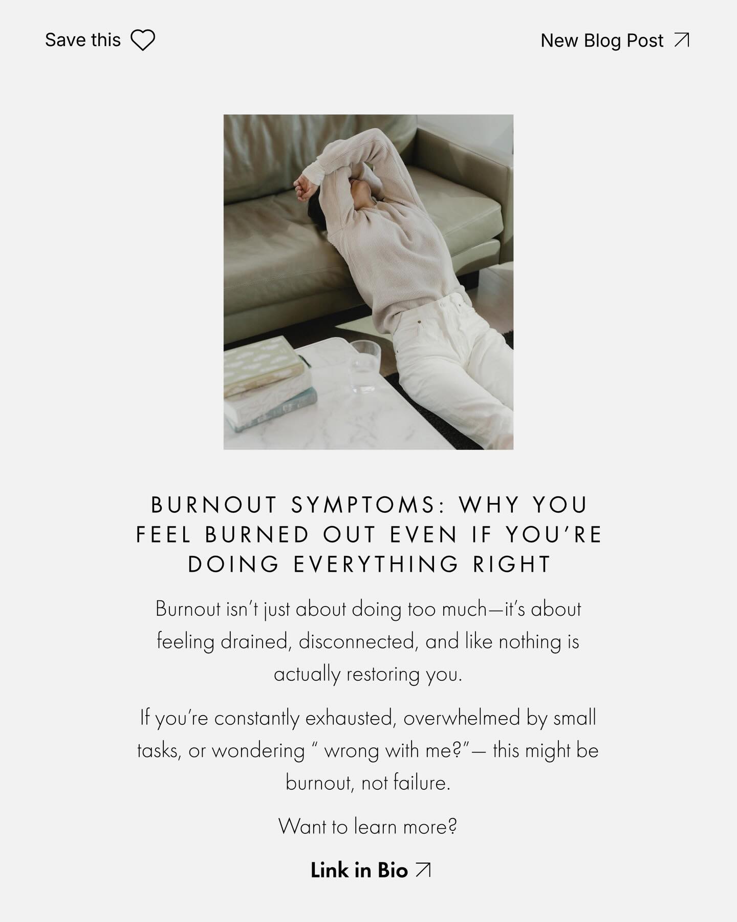 You’re showing up.
You’re getting things done.
From the outside, it looks like you’re fine.
So why does everything feel so hard?
Burnout doesn’t always look like falling apart.
Sometimes it looks like functioning… but feeling exhausted, disconnected, and stuck underneath it all.
A lot of the people I work with don’t realize they’re burned out—
they just think they’re failing at life.
If you’ve been feeling:
* tired no matter how much you rest
* overwhelmed by simple things
* disconnected from your work or yourself
There’s a reason for that.
I wrote a blog post breaking down the real signs of burnout—and why “doing everything right” isn’t protecting you from it.
🔗 Link in bio
What’s one sign you’ve noticed in yourself lately?
#mentalhealthmatters #therapytalk #selfcare #mentalhealthawareness #burnoutrecovery