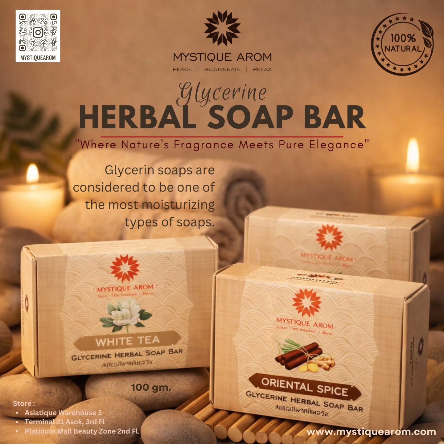 Glycerin soaps are considered to be one of the most moisturizing types of soap. They are derived from plant oils and are natural humectants that moisturize the skin by drawing water from the air into the skin’s layer. Glycerin soaps do not strip off your skin’s good natural oil, they help lock in your skin’s natural moisture and prevent over drying. They are gentler than other soaps.
www.mystiquearom.com
#mystiquearom #glycerinesoap #terminal21asok #asiatiquetheriverfront #platinumfashionmall