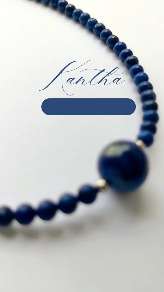 Kantha: Lapis Lazuli choker is one of a kind necklace. It's minimal yet statement pieces with a huge center beads.
It wraps around your throat chakra and helps restore balance in it.