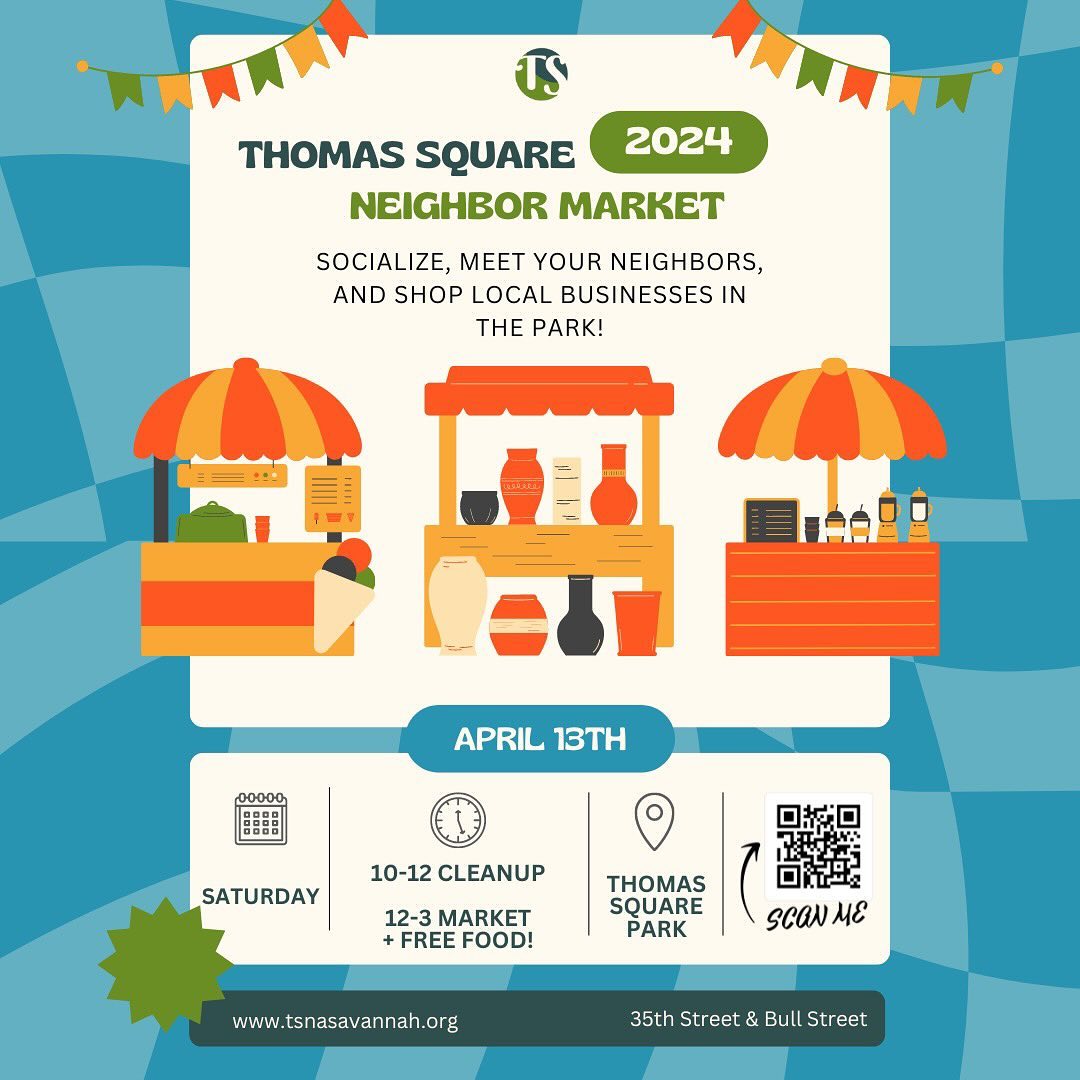 You’re invited to join us, on Saturday April 13th from 12-3pm, for our 2024 Thomas Square Neighbor Market in Thomas Square park immediately after the Great Savannah Community Cleanup. Enjoy complimentary refreshments while meeting Savannah small businesses and makers, community resources, along with the opportunity to shop local and WIN some amazing prizes! For more information please click the link in our bio. #keepthomassquaretogether 🎟️ Raffle Prizes Donated By:
@alittlecattywampus @ardsley_station @brochus_restaurant @bowtiebarbecueco @ccclaystudio @christmas_on_the_river_sav @thecollinsquarter @commonthreadsav @corcompost @customfitcenter @shopdelaneyrose @eb.apothecary @emarie.a.nailboutique @frontporchimprov @hatchetgranny @lateairwine @well_hello_mia @pickerjoes @pouncecatcafe.sav @rolypolysavannah @serenity_botanicals @servicebrewing @starlandiasupply @starlandyard @savannahculture @stump_savannah @sulfurstudios @squirrelspizza @twotidesbrewing @ukiyo_savannah @unblushingmedia @unorthodoxglass @madebyvenusmoon @victorynorthsavannah @waterscafe @waterwitchtiki @withlovetattoo912 @zunzisofficial