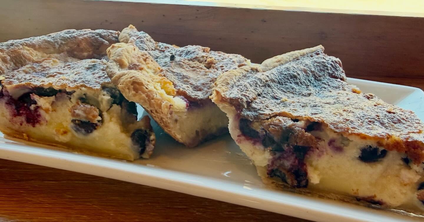 Blueberry Buttermilk Pie! New in the case today. Stop by for a slice or the whole pie 😋 #rockawaysoriginal #fatcardinal