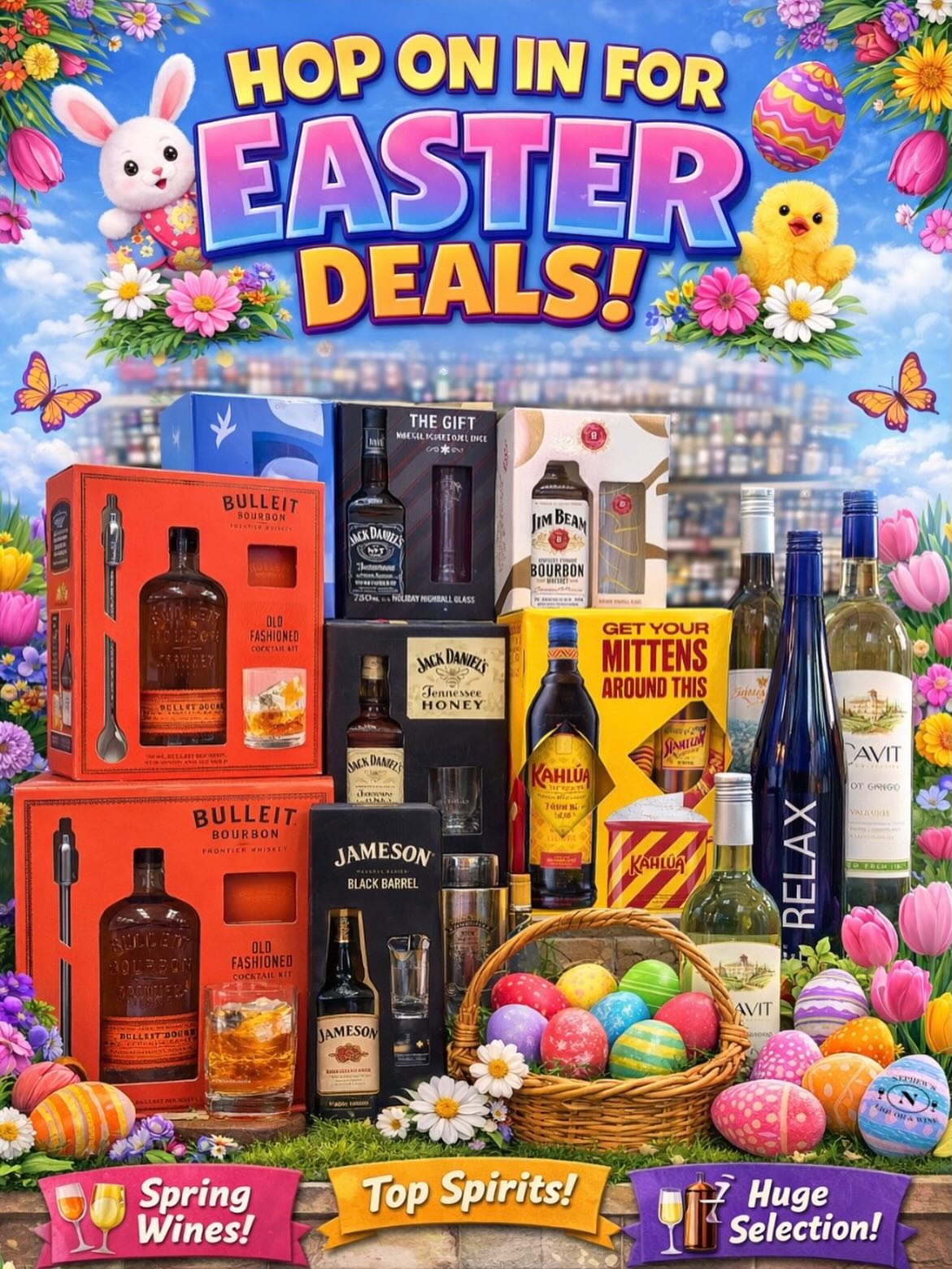 We have so many fun options for Easter!
🐣 Stuff eggs with mini bottles
🐣 Bring a special wine for Easter dinner
🐣 Pick up some liquor for a festive cocktail
🐣 Bring a gift set as a host/hostess gift
🐣 Create a boozy Easter basket
We will be closed Easter Sunday so our team can enjoy the holiday with their loved ones.
Have an amazing holiday weekend! 🐰