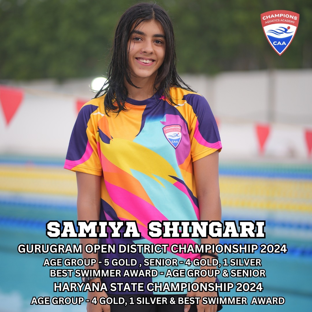 Introducing Samiya Shingari â Our Champion Swimmer!
We are thrilled to introduce Samiya Shingari from Champions Aquatics Academy, who has made us all proud with her phenomenal performance in the 2024 championships!
Gurugram Open District Championship 2024:
Age Group: 5 Gold, 1 Silver
Senior: 4 Gold, 1 Silver
Best Swimmer Award - Age Group & Senior
Haryana State Championship 2024:
Age Group: 4 Gold, 1 Silver
Best Swimmer Award
Her journey is a testament to what can be accomplished with determination and the right support.
Join us in congratulating Samiya on her outstanding success!
Keep swimming strong, Samiya! We're excited to see where your talent and drive will take you next.
#ChampionsAquaticsAcademy #BestSwimmer #SamiyaShingari #SwimmingChampion #HaryanaStateChampion #GurugramChampion #ProudMoment #SwimStrong #Inspiration #AthleteSpotlight