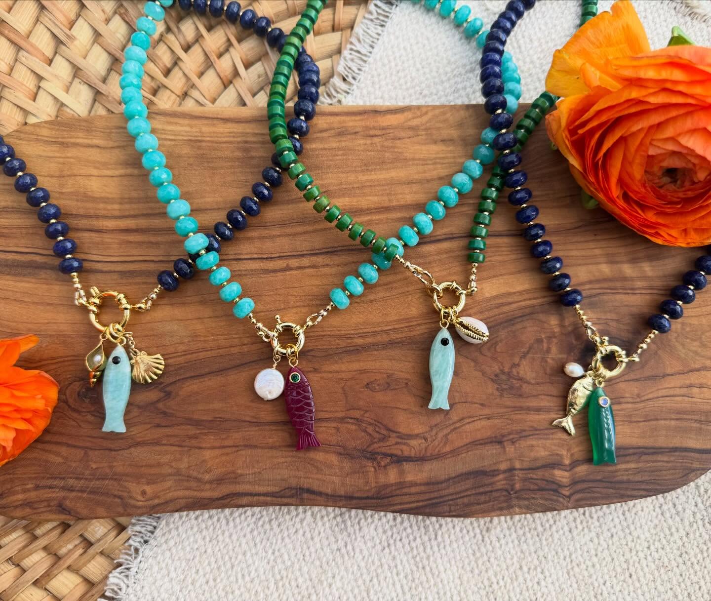 Give me ALL the fish. 🐠
These gemstone necklaces turned out so sweet, each one finished with the cutest little charms. And if the charm isn’t your vibe? We can switch it up and make it feel just right for you.
I’ll have these with me at my upcoming markets and I cannot wait for you to see them in person!