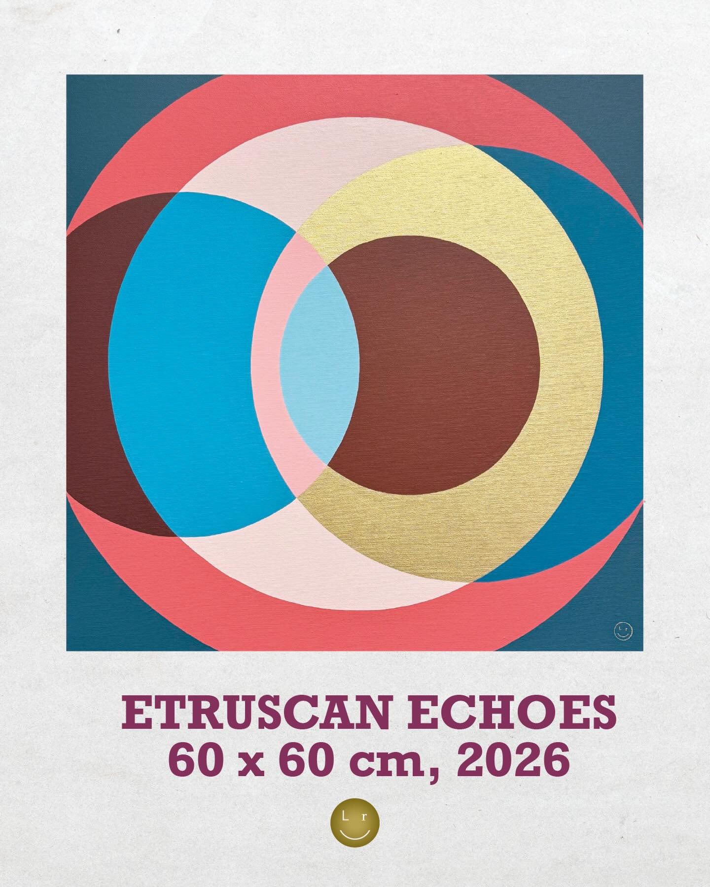 Etruscan Echoes
60×60x3 cm, Acrylic painting on canvas
Milan, Italy, March 2026
This painting was born from a chromatic impression, a tribute to Etruscan art, admired for its graphic simplicity, vibrant colors, and the essential rhythm of its figures.
In this geometric and abstract artwork, those colors reappear through my pictorial language: intersecting circles, fields of solid color, and a careful balance of tones, enriched by gold—a light element that is always present in my paintings.
More than depicting an image, this piece conveys a feeling: a quiet harmony between memory, color, and matter.
——
🇮🇹 Questo dipinto nasce da una suggestione cromatica, un omaggio all’arte etrusca, che amo per la sua semplicità grafica, per i colori pieni, per il ritmo essenziale delle figure.
In questo mio quadro astratto e geometrico, quei colori riemergono nel mio linguaggio pittorico: intersezioni di cerchi, colori pieni e un equilibrio essenziale tra le tonalità, con l’aggiunta dell’oro, elemento di luce sempre presente nei miei dipinti.
Più che raccontare un’immagine, questo quadro restituisce una sensazione: un equilibrio silenzioso tra memoria, colore e materia.
#laurarota #laurarotaart #circlesofjoy #circlesofjoyart