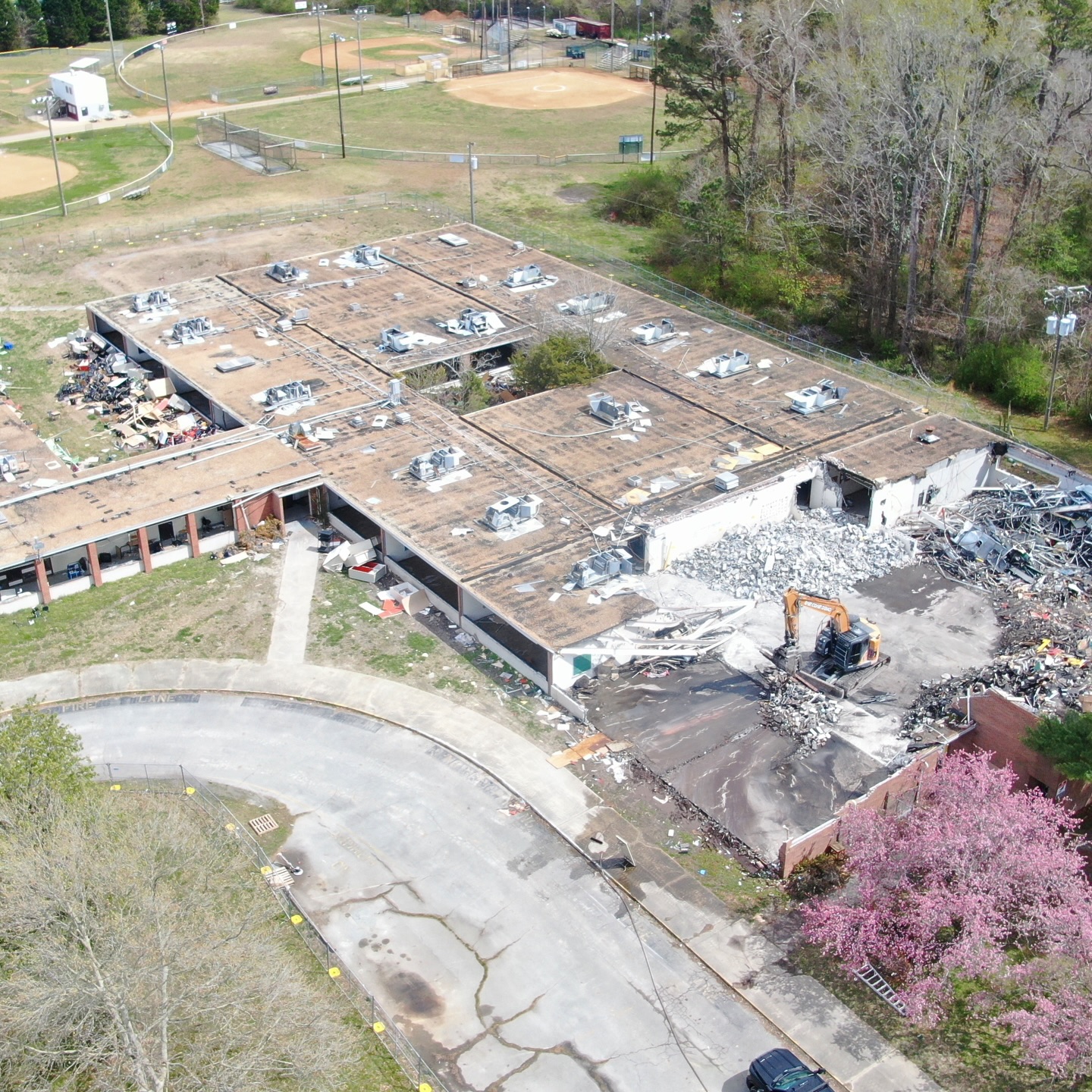 Abatement complete and we are starting the demolition of our Driver Elementary project in Suffolk, VA. 50k sf, slab removal, backfill and site finish.