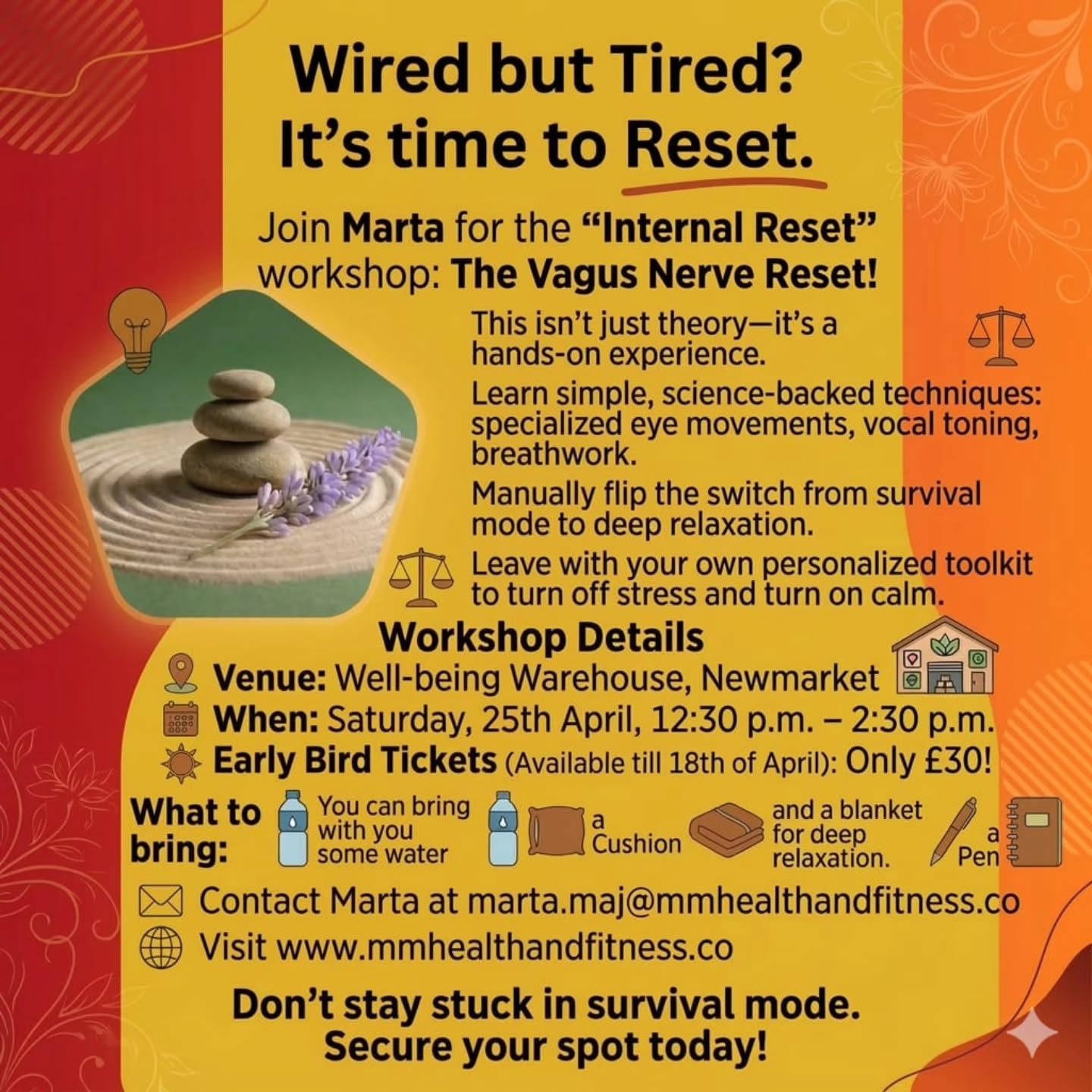 Join Marta @mmhealthfitness for this workshop on Saturday Saturday 25th April 12.30 -2:00pm @thewellbeingwarehouse ✨️✨️
For bookings www.mmhealthandfitness.co