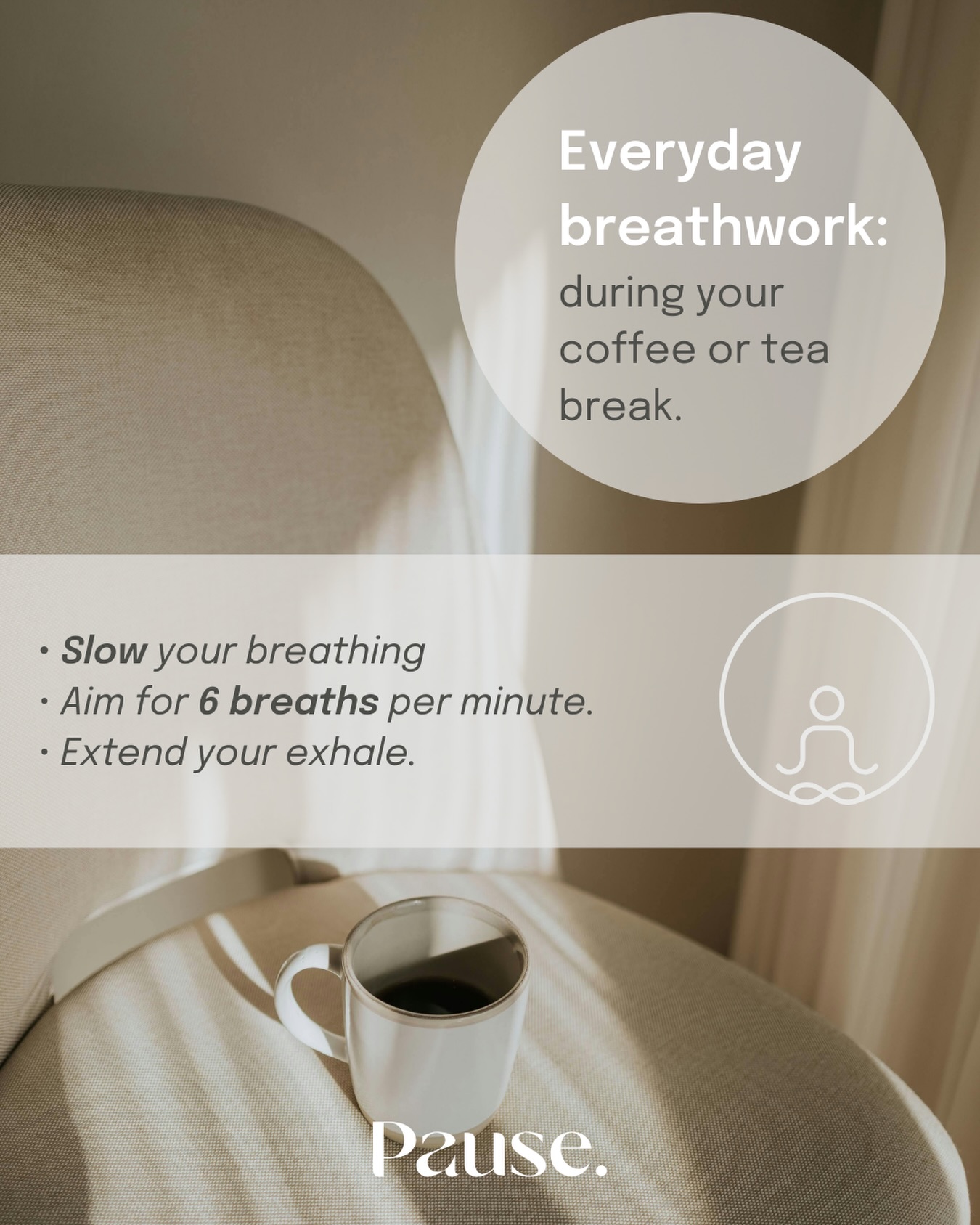 Everyday breathwork. 🧘♀️
During a coffee or tea break, slow your breathing to around six breaths per minute and slightly extend your exhale.
Even 90 seconds of slower breathing can help steady the nervous system and bring your attention back.
A simple reset before returning to the day. ☕️
#everydaybreathwork #pausecollective #breathworkmelbourne #breathworkjourney #mindfullifestyle
