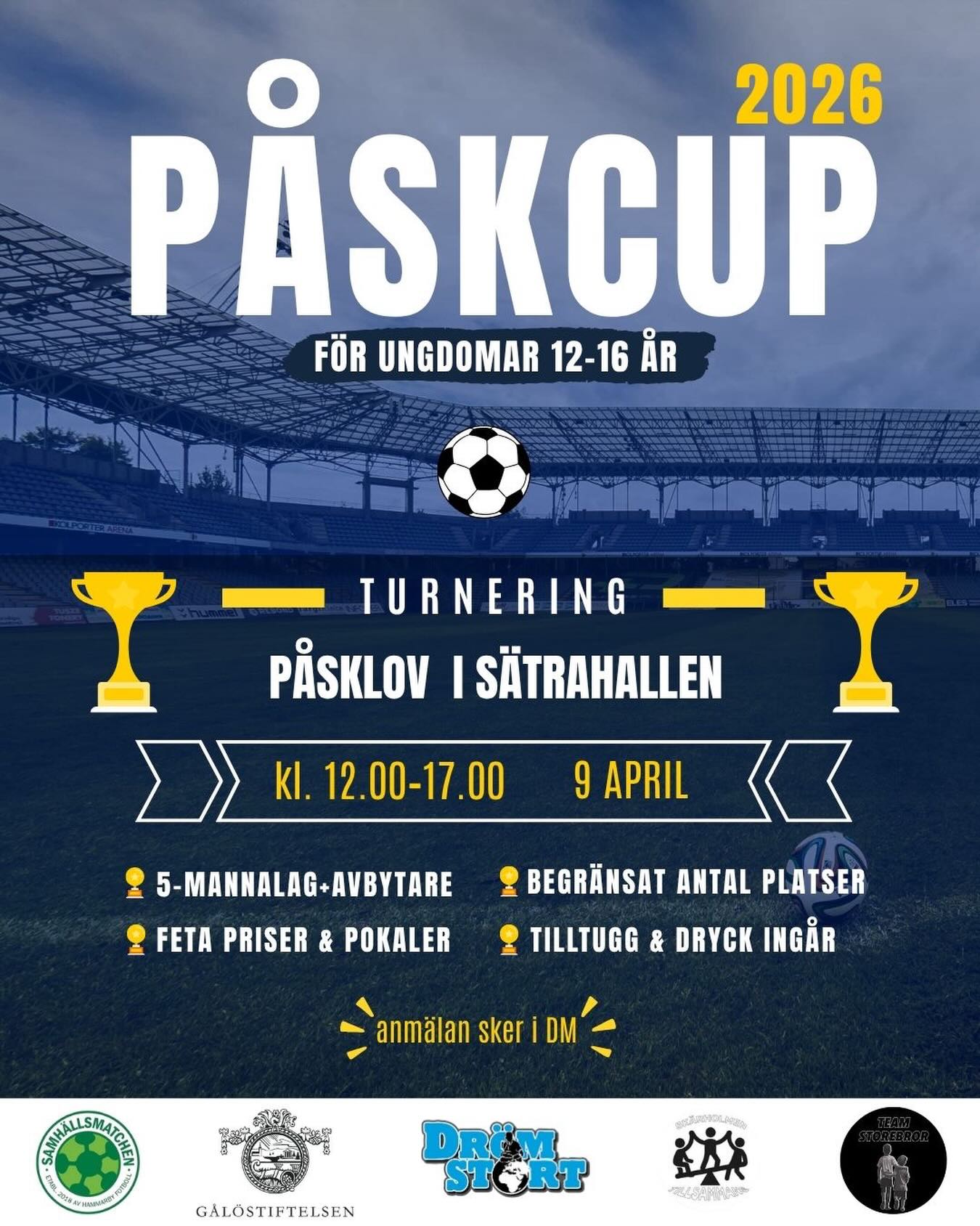 🔥⚽️ PÅSKCUP 2026 – LET’S GO!! ⚽️🔥
Dags att samla laget och visa vilka som äger planen 💪
Är ni redo för en dag fylld med fotboll, energi och feta vinster? 🏆
📍 Sätrahallen
📅 9 april
⏰ 12.00–17.00
⚡️ 5-mannalag + avbytare
🏆 Sjuka priser & pokaler
🥤 Tilltugg & dryck ingår
🚨 Begränsat antal platser – först till kvarn!
👉 ANMÄLAN VIA DM
Skicka:
🔥 Lagets namn
🔥 Alla spelares namn
🔥 Vem som är lagkapten
🔥 Mobilnummer till lagkapten
Tagga laget. Samla truppen. Vi ses på planen 😤⚽️
#påskcup #fotboll #turnering #lovaktiviteter