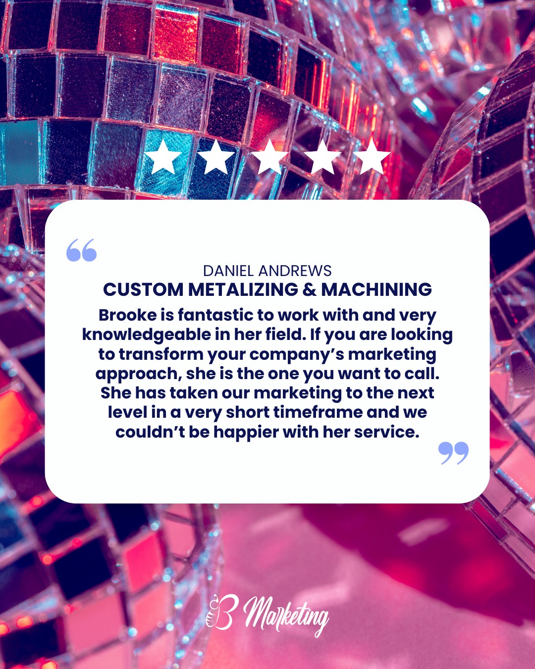 Grateful for feedback like this. đ
âBrooke is fantastic to work with and very knowledgeable in her field. If you are looking to transform your companyâs marketing approach, she is the one you want to call. She has taken our marketing to the next level in a very short timeframe and we couldnât be happier with her service.â
â Custom Metalizing & Machining
Helping teams gain clarity, momentum, and confidence in how they show up will always be the goal. Thankful for the trust and the opportunity to support work thatâs moving forward with intention. â¨
#BMarketing #ClientLove #MarketingStrategy #DigitalMarketing #ShowUpWithConfidence