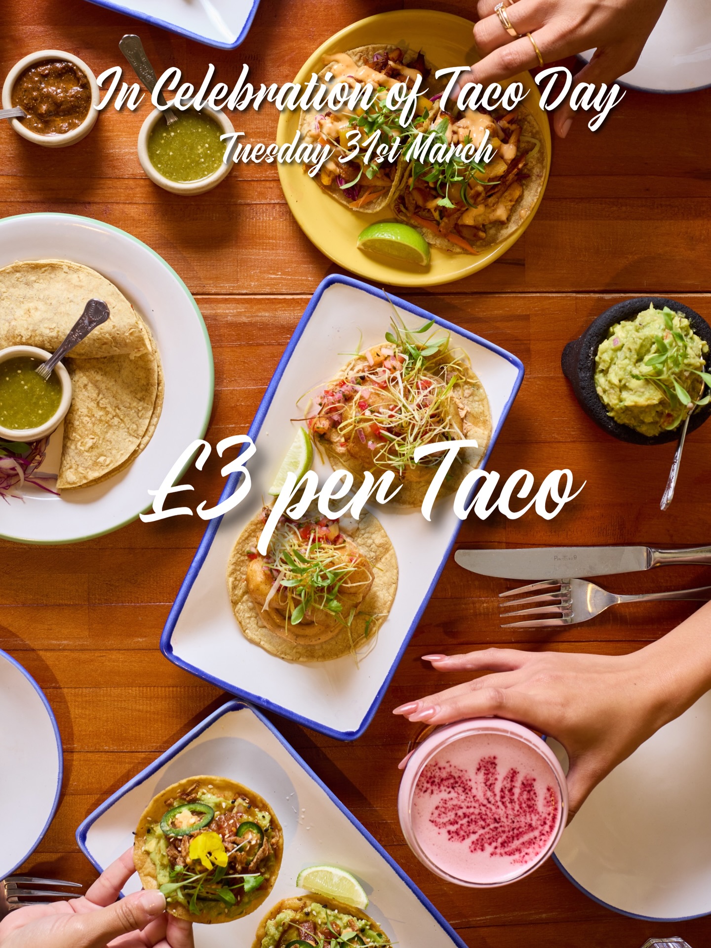 This Tuesday 31st March, we are celebrating Taco Day at Santo Remedio! 🇲🇽 Enjoy a selection of Tacos and Flautas for £3 each across all our sites.
Marylebone Casona - From 12pm to 4pm - Fish Tacos, Sweet Potato Flautas and Pork Belly Tacos.
Shoreditch Taqueria - From 12pm to 4pm - Chicken Tacos, Celeriac Flautas and Fish Tacos.
London Bridge Asador - From 5pm to 7pm - Fish Tacos, Pork Belly Tacos and Potato Flautas.
T&Cs: 4 items maximum pp, dine-in only.
#SantoRemedio #London #Mexican #TacoDay