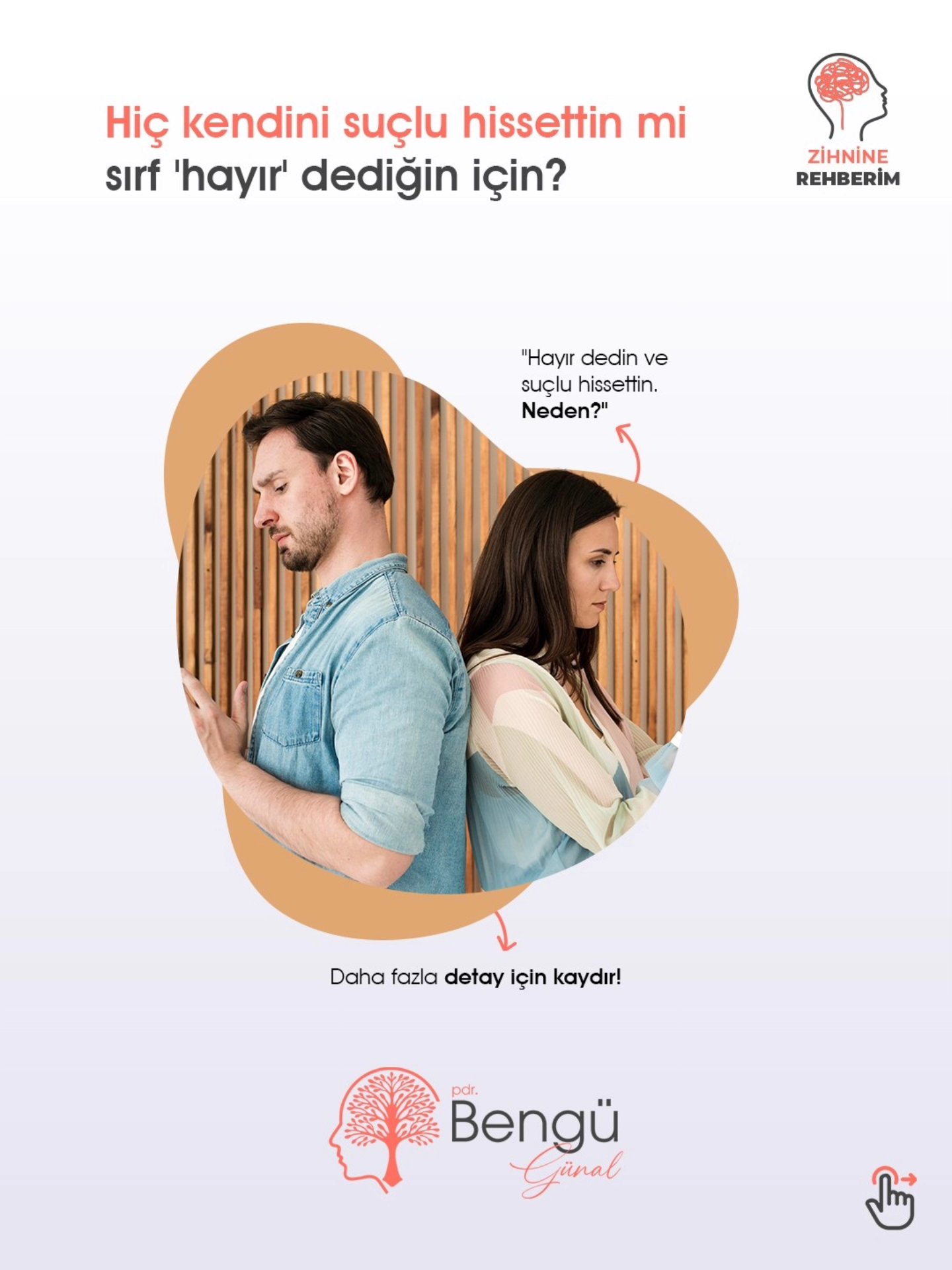 "Hiç kendini suçlu hissettin mi sırf 'hayır' dediğin için?"
Kişisel sınırlar, farkındalık, bilinçaltı tetikleme
"Hayır dedin ve suçlu hissettin. Neden?"
Birine “hayır” dediğinde içini kemiren o suçluluk hissi…
Oysa hayır demek, evet demek kadar insanca.
Ama küçükken hep “büyüklere karşı gelme”, “ayıp olur” dendi ya…
Şimdi biri senden bir şey istediğinde “kendini” değil “karşı tarafı” düşünüyorsun.
İşte sınır problemleri böyle başlıyor.
Hayır diyememek, zamanla ruhuna evet diyememeye dönüşür.
Bu kısır döngüyü fark edip değiştirmek senin elinde.
Senin de sınırların olsun, kimse darılmasın. Çünkü bu senin hakkın.
📲 Online destekle sınır koymayı öğreniyoruz.
#zihninerehberim #hayırdemek #kişiselsınırlar #psikolojiktakip #duygusalyük #psikolojikdanışman #farkındalıkzamanı #ruhsalyolculuk #terapizamanı #empati