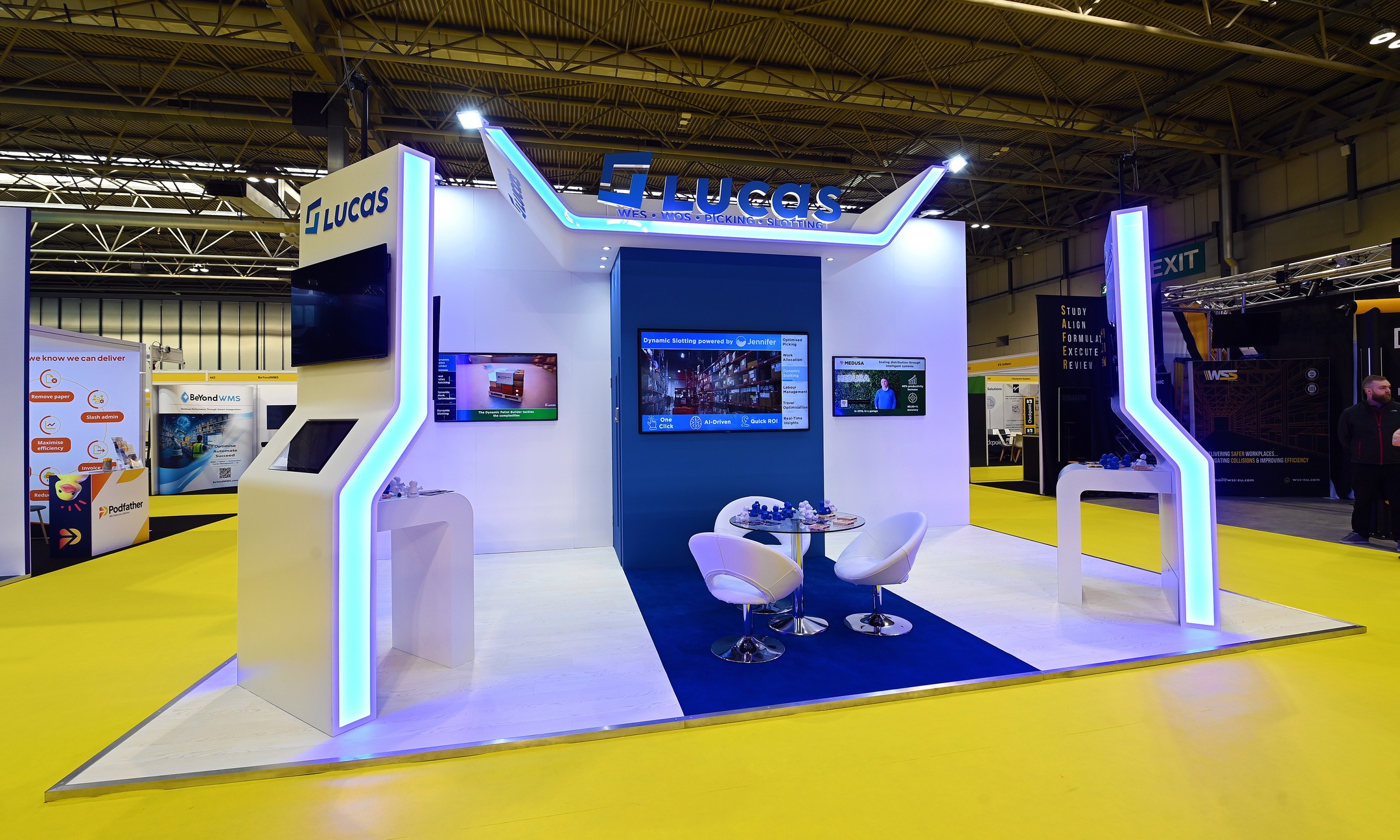 Last week, we refamiliarised ourselves with the distinctive yellow gangways of Intralogistex, hosted by @necbirmingham.
Co-located with Robotics and Automation, Sustainable Supply Chain Exhibition and, most recently, Fulfilment & Last Mile Expo, this 'four events in one' bonanza invites visitors to explore the world of packaging, storage, pallet optimisation, warehouse infrastructure, materials handling and robotics. ๐ค
We were there building the stand for repeat client Lucas Systems, who have been in the industry for over 25 years, now specialising in the use of cutting edge technology to optimise distribution operations. โ๏ธ
This time, we incorporated two eye-catching hologram fans mounted to the top of each totem on the front corners of the stand; hard to capture on film due to framerate differences, these devices spin rapidly to create three dimensional moving images, adding a splash of theatre to the showfloor. ๐ญ
If you're looking to employ striking visual or interactive elements into your stand design & build, get in touch today:
๐ป https://www.esm-uk.com/
๐ง sales@esm-uk.com
๐ 01795 713086
#intralogistex #exhibition #events #nec #birmingham #logistics #interactive #show