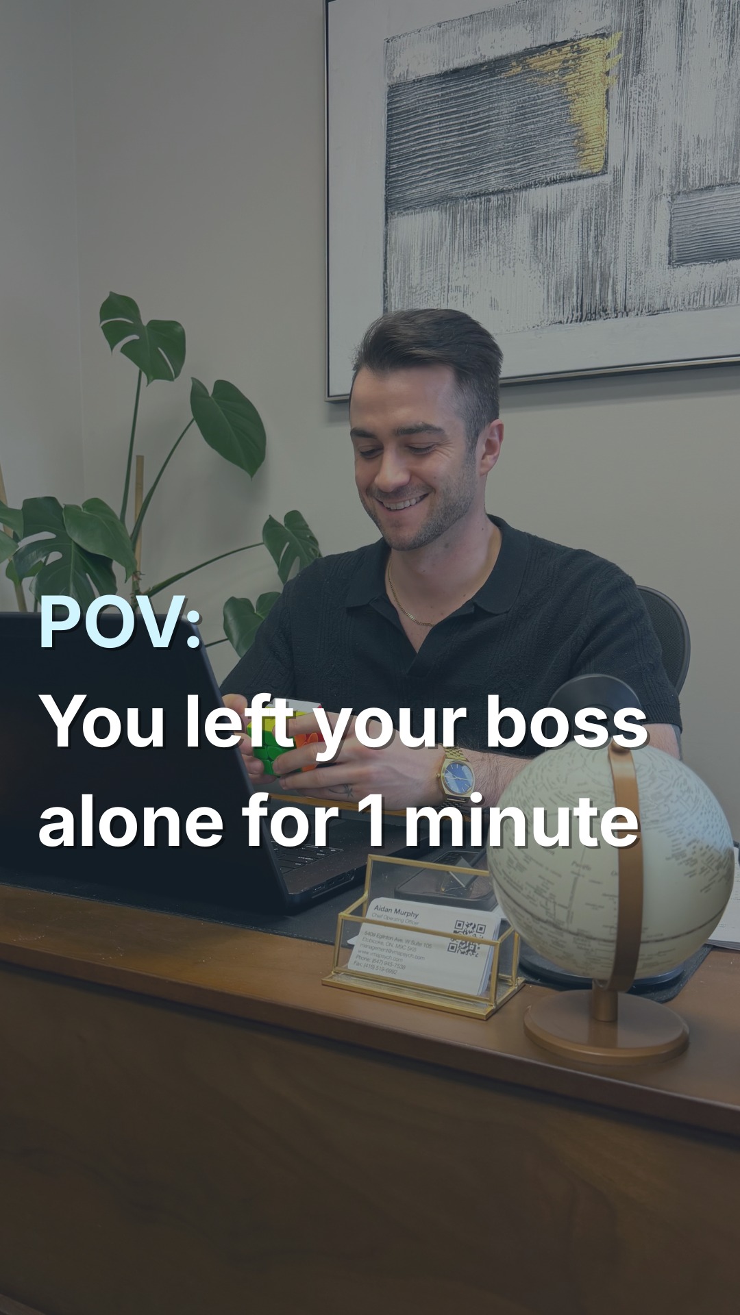 Never leave your boss unsupervised... or they’ll start "clinical-splaining" while solving a Rubik’s cube.
#ADHD #AdultADHD #TorontoTherapy #MentalHealthToronto #VMAPsych #ExecutiveFunction #WorkplaceHumor #RubiksCube #ADHDAssessment #OntarioMentalHealth #Neurodiversity #TorontoHealth #BrainFog #ProductivityHacks