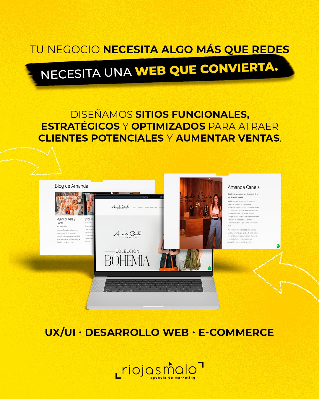 Las redes sociales atraen atención.
Pero una buena página web convierte esa atención en clientes.
Un sitio bien diseñado guía al usuario, genera confianza
y facilita que las personas tomen una decisión.
Si tu web no está trabajando para tu negocio,
probablemente solo esté ocupando espacio en internet.
🚀 Escríbenos y construyamos una web que realmente impulse tu marca.