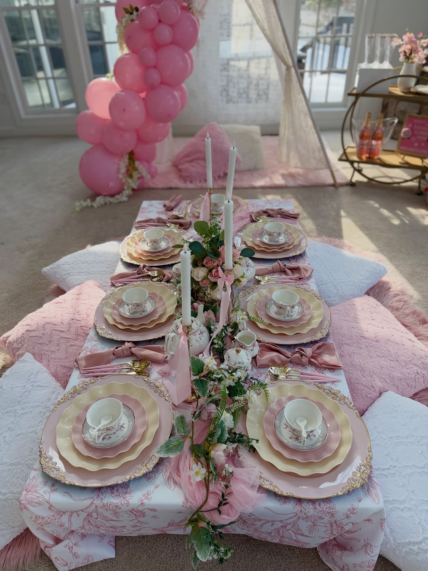 Celebrating Kennedy's 12th Birthday
We had the sweetest time bringing this beautiful setup to life for Kennedy's special day. This soft pink tea party was all about elegance and comfort, featuring our low picnic table, cozy floor seating, delicate place settings, and a stunning balloon garland paired with a dreamy teepee backdrop.
Every detail in this setup was designed to create a picture-perfect moment, and we love how it all came together so beautifully.
Happy 12th Birthday, Kennedy .Thank you for trusting us to be part of your celebration.