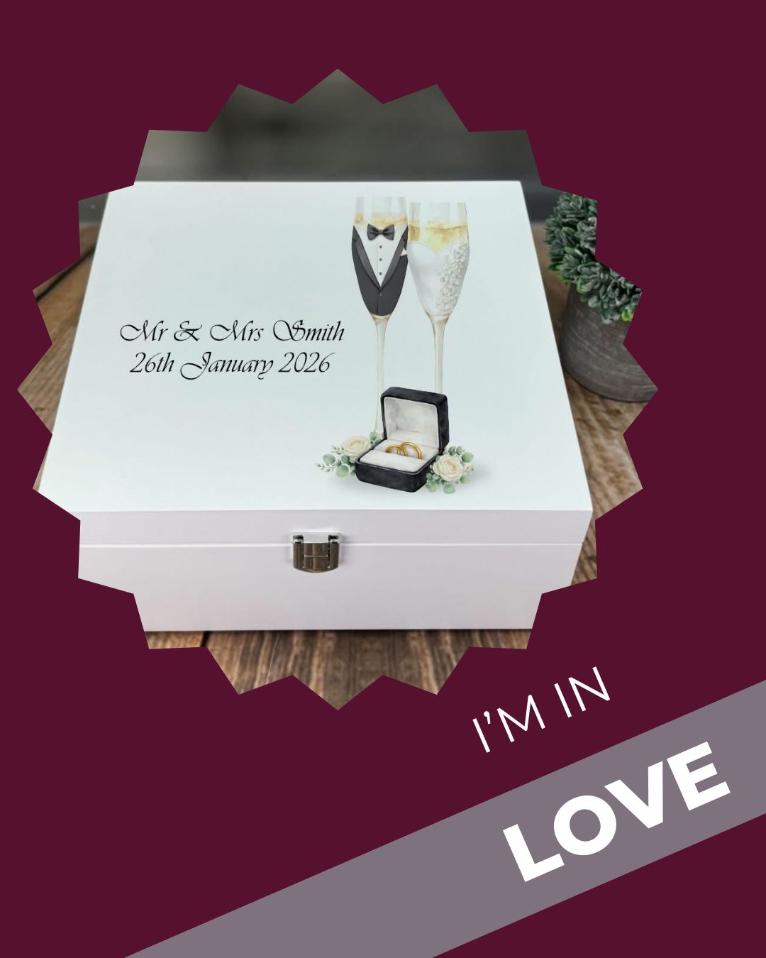 I'm in LOVE with this new wedding keepsake box design!
This is the perfect way to preserve precious wedding memories; from cards and confetti to the order of service and special mementos from your big day.
Beautifully personalised with your names and wedding date, featuring elegant champagne glass designs. Choose from 3 different groom suit options and 3 different bride dress styles to match your wedding aesthetic.
A stunning keepsake that celebrates your special day and gives all those precious memories a beautiful home. Perfect as a wedding gift or to treat yourselves.
Which combination would you choose? Let me know in the comments!
#TracysTreasuredKeepsakes #SmallBusinessUK #PersonalisedKeepsakes #HertsCustomKeepsakes #HandmadeGiftsUK