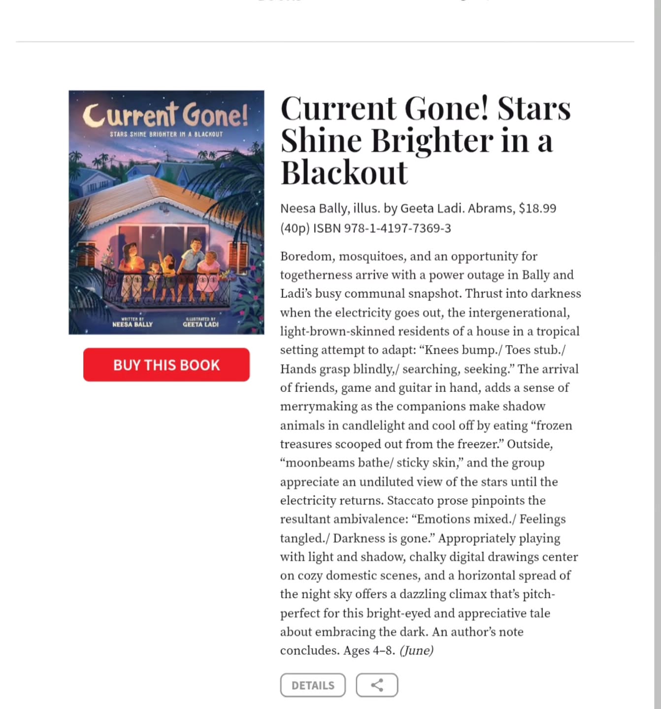 So excited to share
Current Gone! was reviewed by Publishers Weekly ✨
“a dazzling climax that’s pitch-perfect… bright-eyed and appreciative tale about embracing the dark.”
Eternally grateful for this moment and @geetaladi_illustration captivating art that brought this story to life.
📚 Coming this June from Abrams Books for Young Readers.