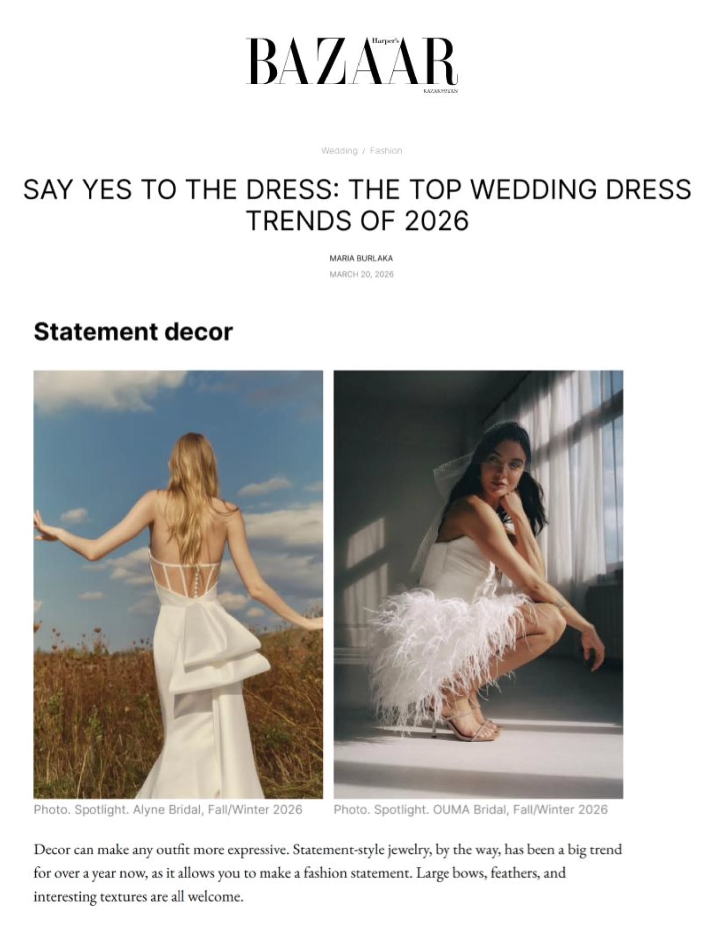 A special moment for OUMA ✨
Our Nari Mini is featured on @harpersbazaarus today.
Grateful to see this piece celebrated on a global stage.
Thank you @mvc.communications!
#OUMA #HarpersBazaar #WeddingDressTrend2026 #ModernBridal #BridalMini