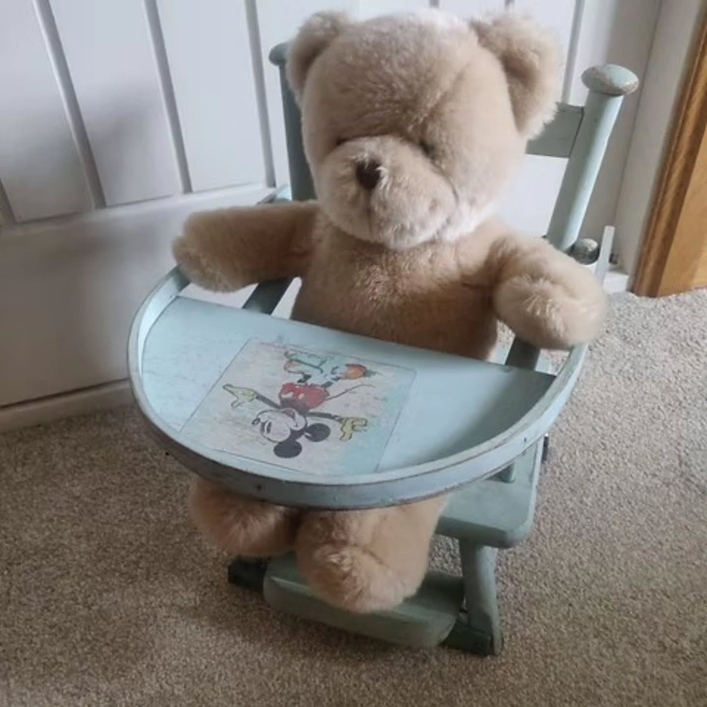 Vintage 1930s 40s small wooden mickey mouse doll / teddy high chair | https://share.google/VKi4lIWAse3UUWS5b #stufftoyouandme