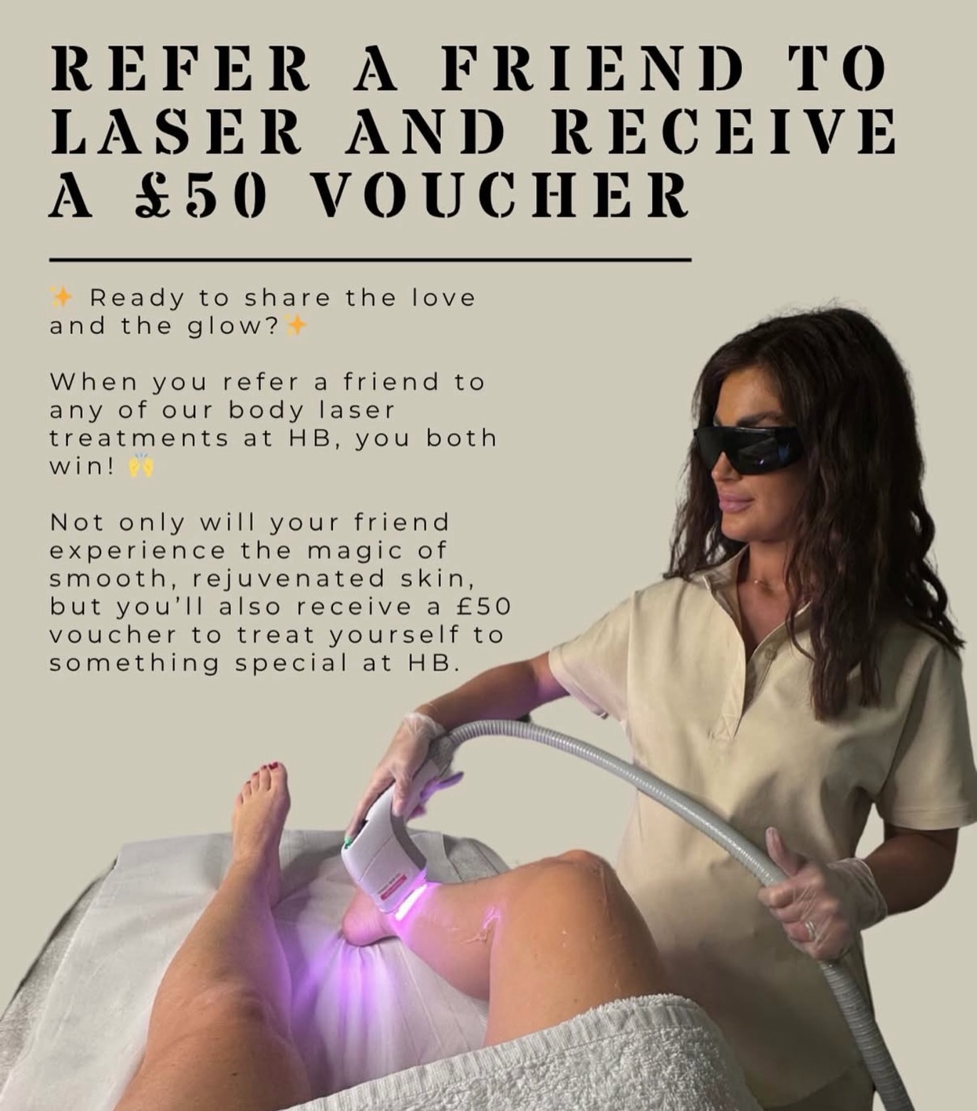 💸 £50 IS YOURS 💸
Every time you refer a friend to HB for any body part Laser Hair Removal - you will receive £50 towards any treatment of your choice! 👏
⚡️ You can use this referral scheme as many times as you like! Each new referral = another £50 credit!
⚡️ You do not have to be a current client at HB!
——————————————————
How does it work? -
1- Refer a friend 📞
2- They mention your name upon attending their first appointment ⚡️
3- £50 goes straight to you for credit at HB! 🫶