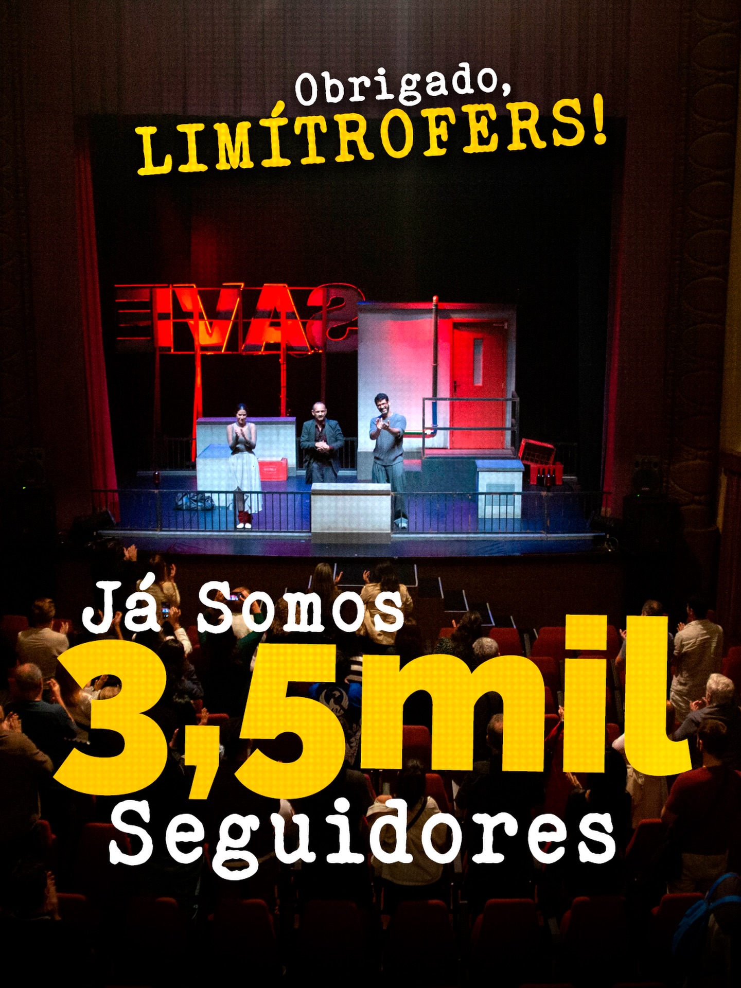 Já somos 3,5 mil Limítrofers por aqui. 💛
Obrigado a cada pessoa que acompanha, compartilha, torce e faz essa história crescer com a gente. Esse número é sobre conexão e ela só se completa de verdade ao vivo, no teatro. 🎭
Se você ainda não veio assistir, esse é o momento.
Estamos nas últimas semanas de temporada e queremos vocês na plateia, vivendo essa experiência de perto com a gente.
🎫 Garanta já o seu ingresso!
🎭 Teatro Ipanema
🗓️ ÚLTIMAS SEMANAS - até 29 de março
⏰ Quinta a sábado, 20h | Domingo, 19h
📍 Rua Prudente de Morais, 824 - Ipanema
🔴 Classificação indicativa: 16 anos
🎟️ Ingressos no Sympla (link na bio)
💜 Clientes Vivo têm 50% de desconto pelo Vivo Valoriza.