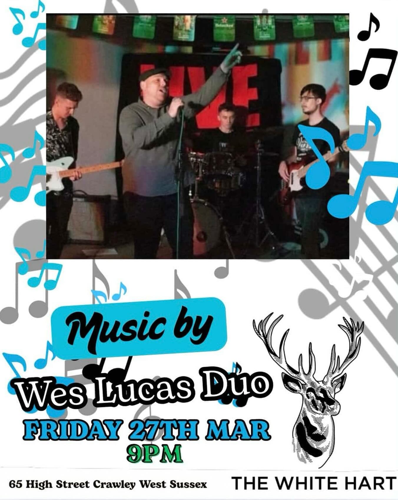 This Friday live music @weslucasmusic starting at 9pm #crawley #thewhitrhartcrawley
