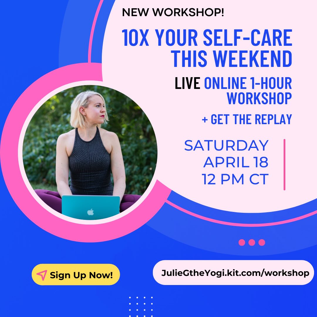 💫 Big news — it’s happening! 💫 I’m hosting a 1-hour LIVE online workshop on Saturday, April 18, at 12 PM CT: 10x Your Self-Care This Weekend: 5 Simple Choices to Feel Fully Recharged by Monday — and you’re invited!
In just 1 hour, you’ll create your Weekend Recharge Plan with 5 simple self-care choices you can repeat every weekend so you feel recharged and ready for Monday.
You’ll walk away knowing exactly how to:
✨ Power up your week with self-care choices that fit your needs and your life
✨ Show up Monday morning feeling ready, radiant and unstoppable
✨ Keep your momentum going
In my 15 years of teaching yoga and guiding hundreds of students, I’ve learned that self-care doesn’t have to be complicated — it just has to be consistent. And it starts with what you do on the weekend.
This is about simplifying with small, intentional shifts you can actually stick with. You’ll be creating your own Weekend Recharge Plan you can use over and over again!
Build it once and come back to it every weekend!
💻Can’t attend live? You’ll get the replay!
🎟️ Space is limited.
👉 Sign up from link in bio to save your spot!
#YogaTeachers #WeekendClass #SelfCareActivities #SelfCarePlan #SelfCareRituals