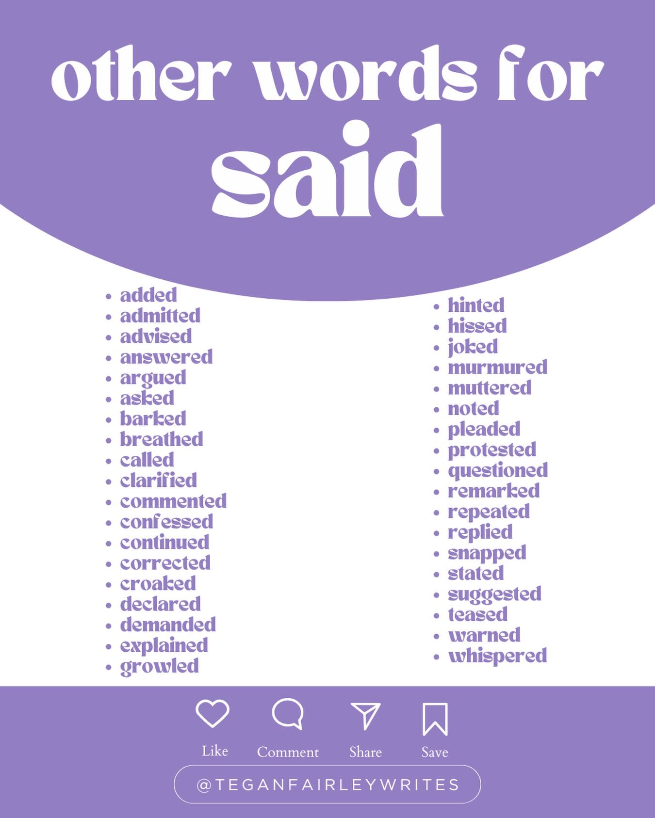 POV: you’re trying to break up with “said” without making your dialogue sound like it’s doing the most. 😌✍️
Here’s your little word bank for those moments when you want more variety, more voice, and a touch more ✨drama✨ on the page.
Use them wisely though, sometimes “said” is still the cleanest choice. The goal isn’t to replace every single one… it’s to choose the one that earns its spot.
Save this for your next editing session and tell me: which dialogue tag do you use way too much? 👀