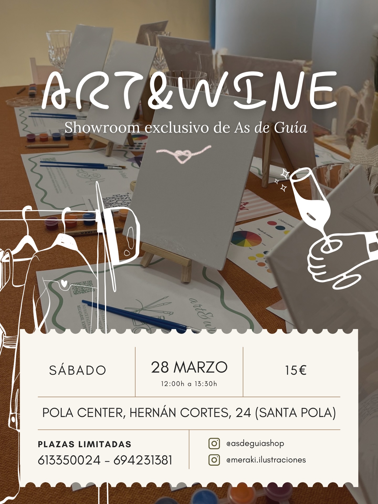 🎨🍷 Arte y vino en Santa Pola 🎨🍷
Este sábado 28 de marzo vive un plan diferente lleno de creatividad y buen ambiente.
🕛 12:00 a 13:30h
📍 Pola Center – C/ Hernán Cortés, 24 @polacenter.es
Disfruta de un taller de arte y vino con:
🎨 Pintura en directo
🍷 Degustación de vino
🖼 Showroom exclusivo de @asdeguiashop
💥 Plazas limitadas
👉 Reserva por DM o WhatsApp
Una experiencia única que no te puedes perder.
#ArteYVino #SantaPola #EventosAlicante #ExperienciasUnicas #Showroom