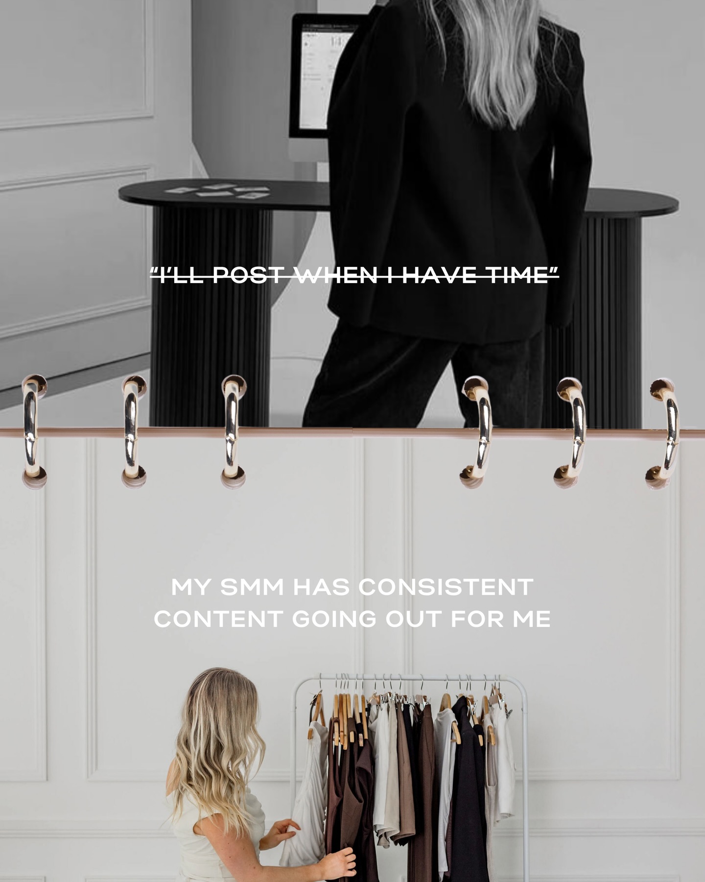 With vs. without a social media manager // business owners, if you’ve ever thought...
“I don’t have time”
“I don’t know what to post”
“Why isn’t this working?”
You’re not the problem; you’ve just outgrown DIY social media.
That’s where we come in! We take social media off your plate and turn it into a system that supports your business growth.
If you’re ready to STOP guessing and START growing, we’re here to help.
DM us “SMM” to discover our packages.
