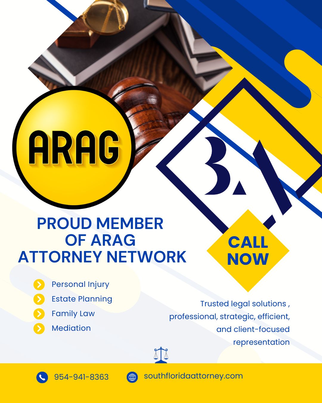 Exclusive Legal Access Through Your ARAG Plan
Your ARAG membership gives you access to experienced legal counsel — and we’re here to deliver it at the highest level.
We assist ARAG members with:
• Contract review
• Estate planning
• Family law matters
• Business services
Enjoy streamlined, priority service with a trusted South Florida law firm.
📞 Contact us to activate your ARAG legal benefits
#ARAG
#ARAGAttorney
#LegalInsurance
#LegalPlan
#EmployeeBenefits
#UseYourBenefits
#LegalCoverage
#PrepaidLegal
#KnowYourBenefits
#CoveredLegal
#SouthFloridaLawyer
#PompanoBeachLawyer
#FortLauderdaleAttorney
#BrowardCountyLawyer
#FloridaLawFirm
#LocalAttorney
#FloridaLegal