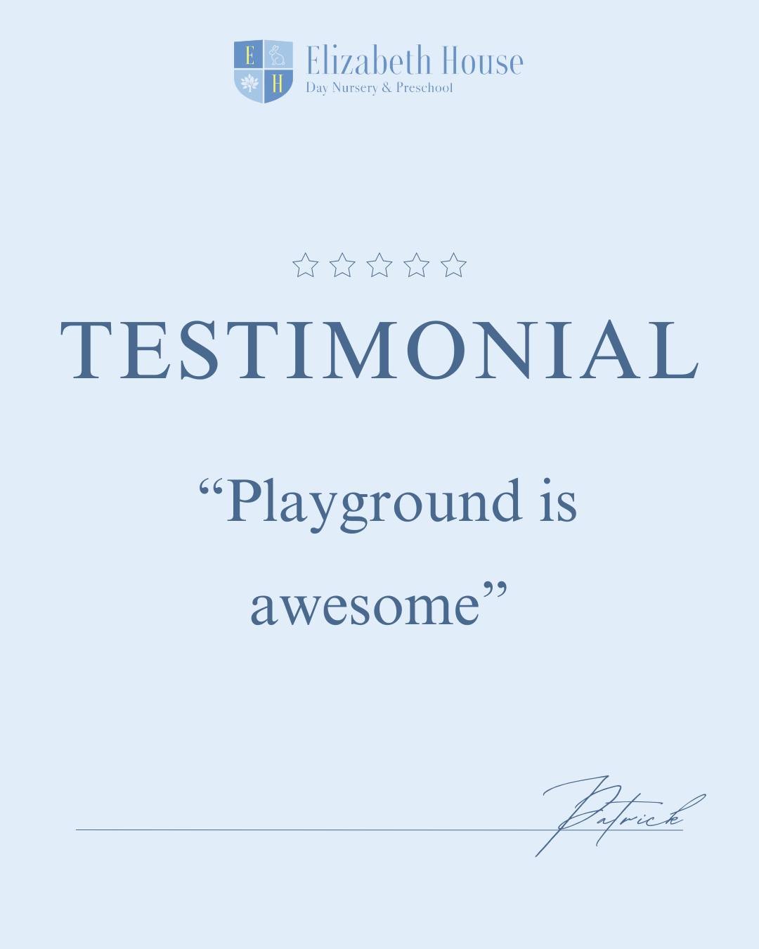 “The playground is awesome!”
We couldn’t agree more!
Our outdoor spaces are designed to inspire movement, imagination and confidence giving children the freedom to climb, explore and play in a safe and stimulating environment.
Fresh air, active play and plenty of space to grow!
#preschool #elizabethhousenursery #nursery #earlyyears #eyfs #wallingford #oxfordshire #parenttestimonial #outdoorlearning #activeplay