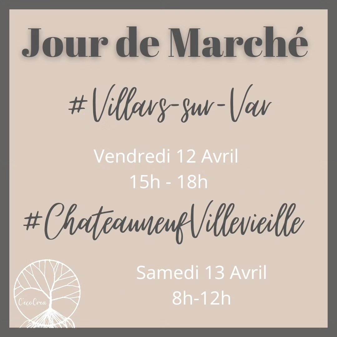 ✨️Jour de Marché ✨️
RDV
Villars sur Var vendredi après-midi
et
Châteauneuf-Villevieille marin
pour le marché mensuel avec de nouvelles créations à découvrir 😊
Vous pouvez découvrir nos créations sur notre site internet
www.cecocrea.fr
#Cecocrea
#CecocreaBijoux06
#Marché
#Artisanat
#VillarsSurVar
#ChateauneufVillevieille