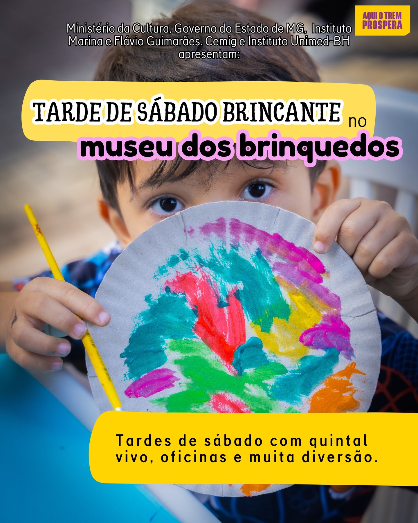 Que manhã linda! 💛
A Feira de Troca de Brinquedos foi um sucesso: cheia de encontros, trocas, risadas e muitas histórias circulando pelo Museu dos Brinquedos.
E a programação continua hoje à tarde, das 14h às 17h, com meia-entrada para todos:
oficina de brinquedos com materiais recicláveis, visita à exposição, teatrinho de marionete com a Vovó Luiza, brincadeiras no quintal, cantinho de fantasias e cantinho da leitura.
Ainda dá tempo de vir brincar com a gente!
TARDE DE SÁBADO BRINCANTE NO MUBRINC
DATA: 21 de março (sábado)
HORÁRIO: das 14h às 17h
ATIVIDADES: brincadeiras no pátio, oficina com recicláveis, camarim de fantasias, cantinho da leitura, exposição de brinquedos e teatrinho de marionete com a Vovó Luiza.
INGRESSO: R$40 (inteira) | R$20 (meia-entrada) - Promoção: todos pagam meia nesses sábados!
VENDA: bilheteria do Museu (sujeito à lotação)
ACESSIBILIDADE: rampas, portas alargadas e banheiros adaptados
CLASSIFICAÇÃO: livre
O Museu dos Brinquedos conta com o patrocínio da Cemig, por meio da Lei Estadual de Incentivo à Cultura de Minas Gerais, e com o apoio do Instituto Unimed-BH e do Instituto Marina e Flávio Guimarães – Grupo BMG, por meio da Lei Federal de Incentivo à Cultura, no projeto “2026 – Manutenção do Museu dos Brinquedos” (Pronac 254697); além das empresas Marcelo Guimarães Advogados e Associados e Decta Contabilidade. Realização: Governo de Minas Gerais – Aqui o TREM prospera, Ministério da Cultura e Governo Federal – União e Reconstrução.
#MuseudosBrinquedos #passeioemfamilia #brinquedosebrincadeiras #passeioembh #belohorizonte @institutounimedbh @grupobmg.oficial @institutomfg_ @circuitoliberdade @prefeiturabh @culturaeturismomg