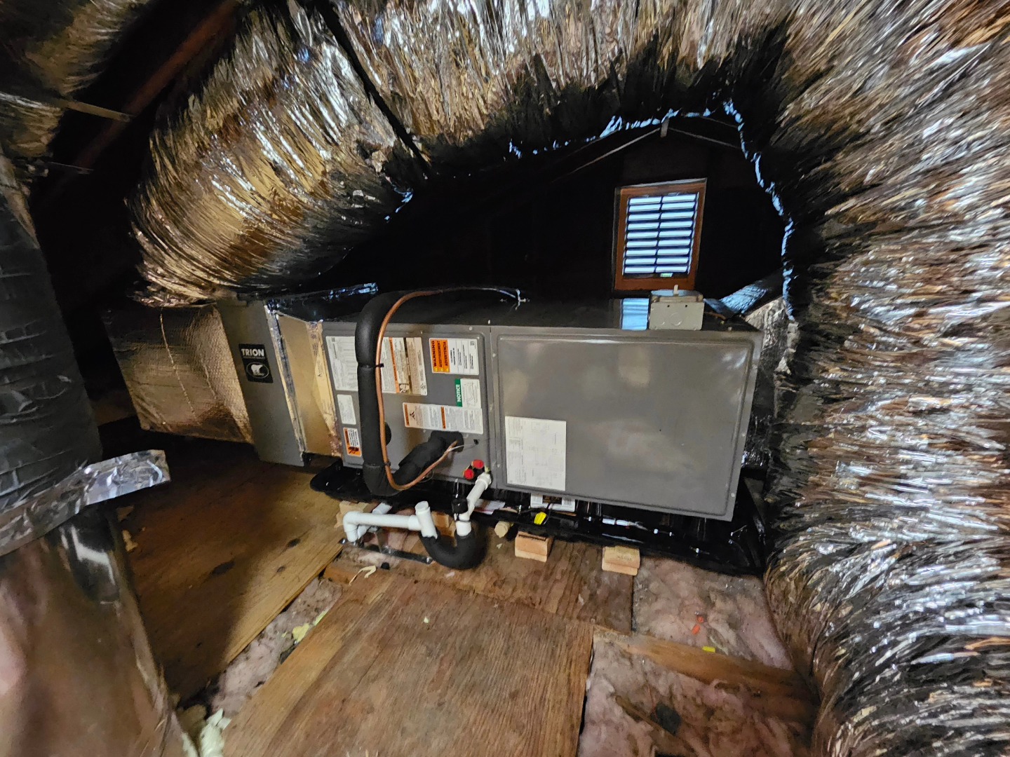 Summer's in full swing. From unserviceable and slammed facing the gable end of the attic to a beautiful serviceable installation. Call us to upgrade before the heat really hits. Also scheduling Ac tune-ups. 203-305-6453