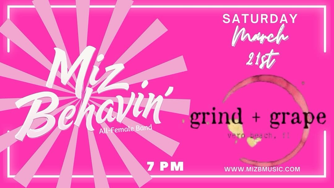 Get @reshare_app • @mizbehavinband 🎸✨ Your Saturday night just got louder (and better)!
MizBehavin is taking over Grind + Grape for a high-energy night of live music and nonstop vibes.
📅 Saturday, March 21st
⏰ 7 PM
Miz B is bringing rockin’ tunes, great drinks, and all the good energy you need for a perfect night out. Sip, sing along, and hit the dance floor—this is where Saturday comes alive. 🍷🎶
Round up your crew and let’s make it a night to remember! 🔥💃🕺
#MizBehavin #LiveMusic #GrindAndGrape #VeroBeachNights #GoodVibesOnly