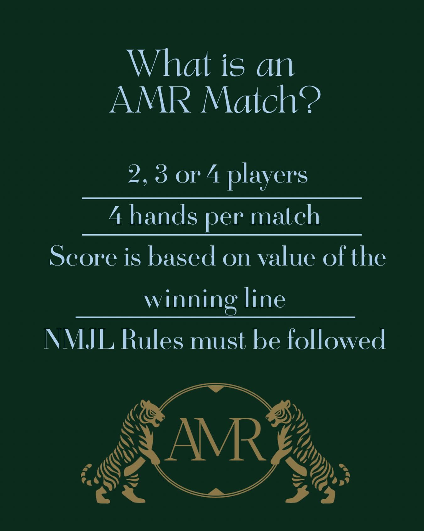 Curious about what an AMR Match actually consists of?
Let’s sum it up!
1. You will need 2, 3 or 4 Mahjong players.
2. You will need to play 4 IN PERSON games with every player getting the opportunity to be East at least once.
3. FOLLOW ALL NMJL RULES!
4. Keep track of the score value for each winning line.
5. At the end of the 4 games you will have completed a Match and you will then input your commulative scores into the app!
Drop any questions below!
Don’t have the app yet? Download AMR Authority on the Apple App Store now!
#amrauthority #americanmahjong #nmjl #mahjongg #mahjongapp
Any Questions?