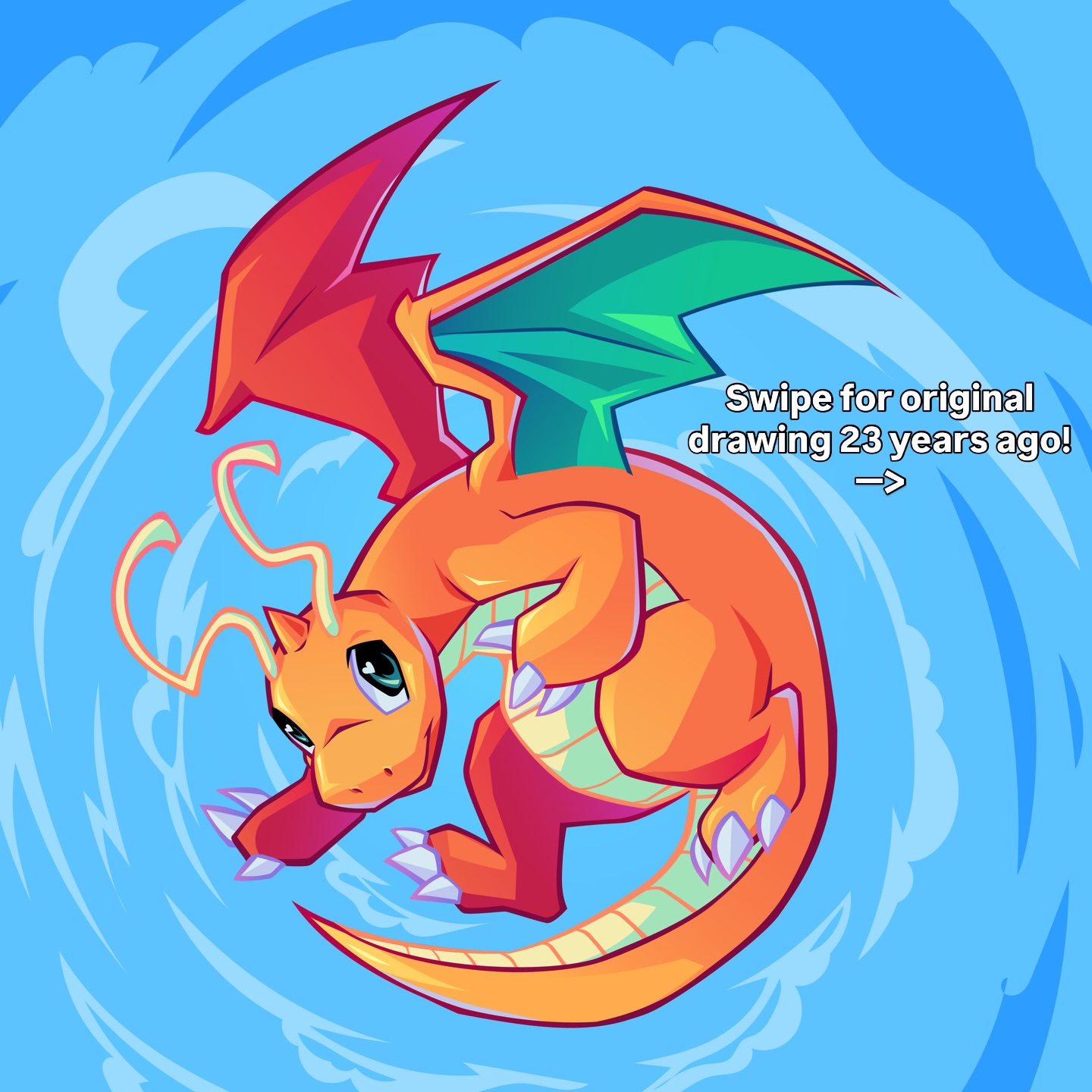 Here is the full art redraw of my old Dragonite piece! The original fanart was heavily influenced by a book called ‘How to draw manga’ which I still have. 😭
See my latest reel for the drawing video, made in illustrator on the iPad Pro!
#pokemon #artistsofinstagram #pokemonart #dragon #digitalart