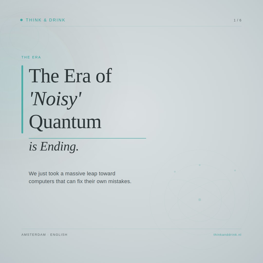 The Era of "Noisy" Quantum is Ending. 🧬💻
For years, the biggest hurdle in quantum computing hasn't been building more qubits - it’s been the "Noise." Because quantum particles are so sensitive, the slightest heat or vibration causes them to flip, crash, and make errors.
The Breakthrough: In a landmark study published in Nature (2024), researchers from Harvard, MIT, and QuEra proved we can now create Logical Qubits.
Instead of one fragile particle, they grouped hundreds of "noisy" ones to act as a single, stable unit. It’s like a choir: if one singer hits a wrong note, the others subtly adjust. The audience only ever hears the perfect harmony.
We are officially moving from "Quantum Toys" to "Quantum Machines."
Slide through to see how it works. ➡️
Reference: Bluvstein, M., et al. (2024). "Logical quantum processor based on reconfigurable atom arrays." Nature.
#QuantumComputing #DeepTech #ScienceBreakthrough #ThinkAndDrink #AmsterdamEvents #quantum