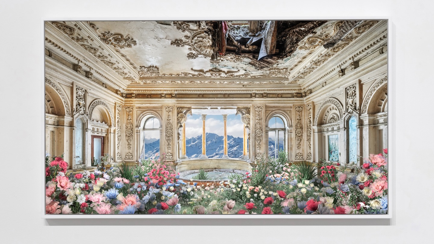 'Memories of the Future'
Baku, Azerbaijan
203 × 114 cm (80 × 45 in)
Behind the scenes and final work exploring the transformation of the abandoned “Fantasy Hamam”, once a richly decorated urban bathhouse, into a surreal, living sanctuary.
This motion artwork by @ryan.koopmans and @alice.wexell debuted at their latest solo show of The Wild Within at @leilahellergallery