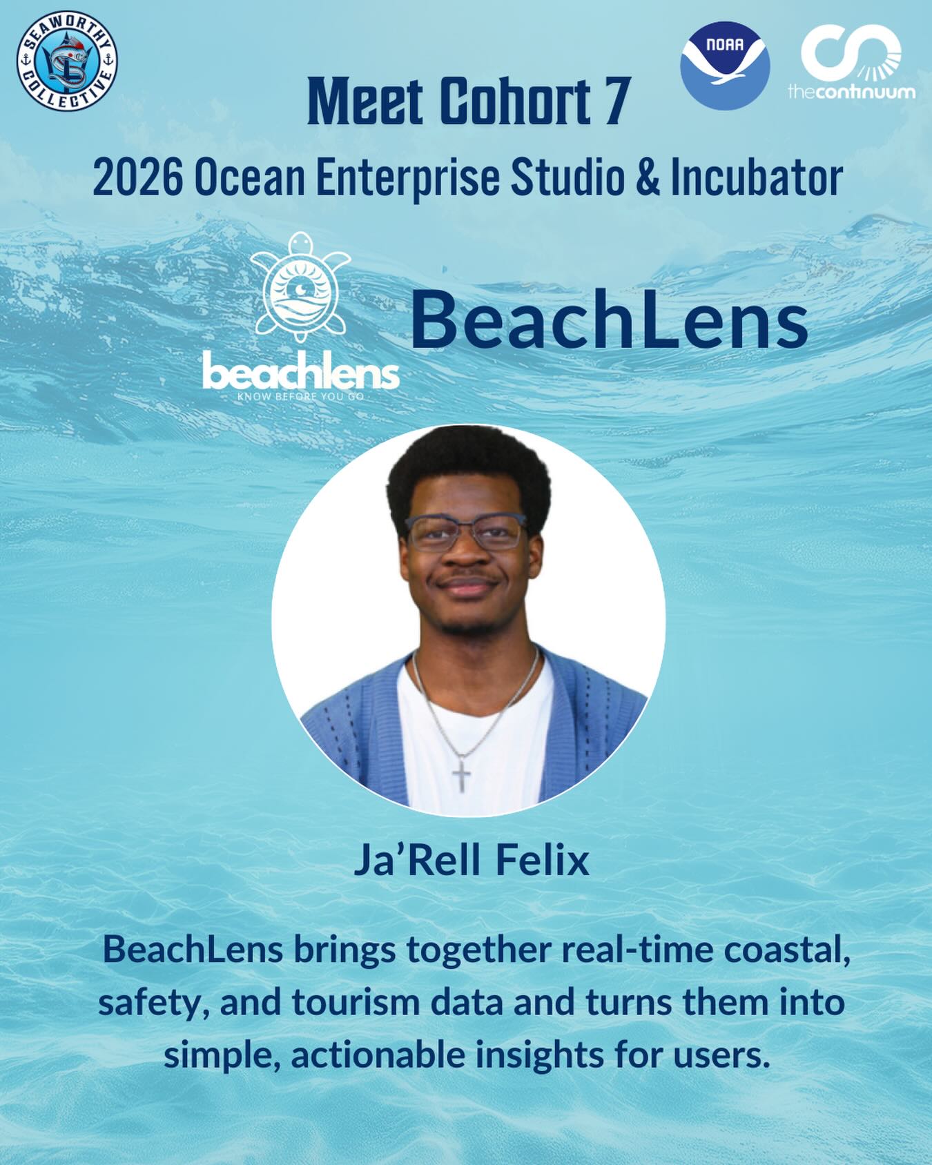 Each week we will spotlight one of the innovative startups participating in Cohort 7. To give every company a chance to shine, we’ll be introducing them in alphabetical order over the coming weeks. In this edition, we’re excited to introduce @_beachlens !
What inspired you to start this company?
I started BeachLens after realizing that beach information is scattered across many sources and often difficult for people to access in real time. I saw an opportunity to build a platform that brings this data together to help people make better decisions about when and where to go to the beach to save money, time, and, in some cases, their lives.
Click the link in the bio to read the full interview.
#seaworthycollective #beachlens #bluetech #blueeconomy #innovation