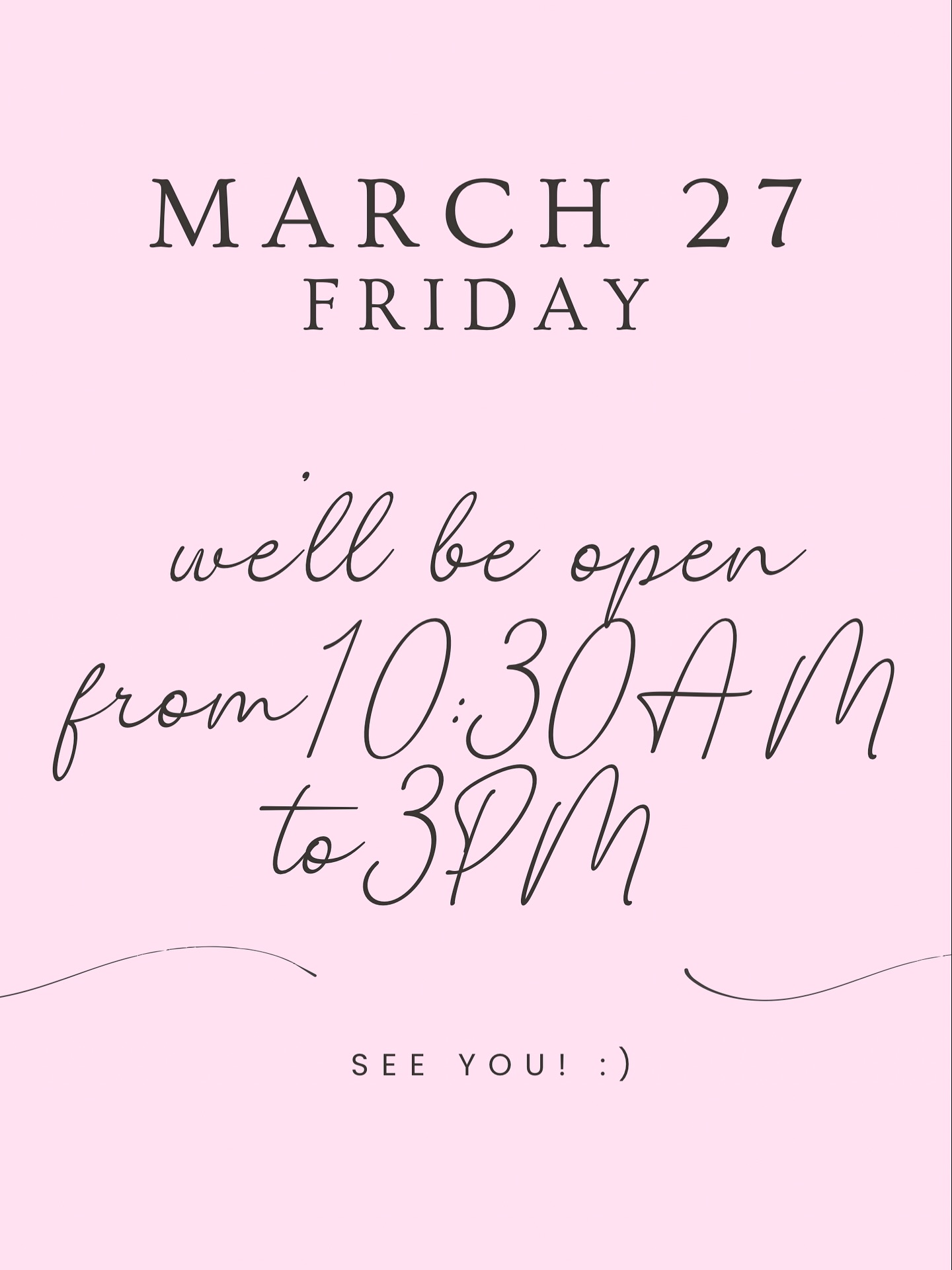 Quick update!
We’ll be open 10:30am–3pm only tomorrow (Friday) for a little team time.💛
Back to regular hours Saturday (10am–2pm)🧁✨