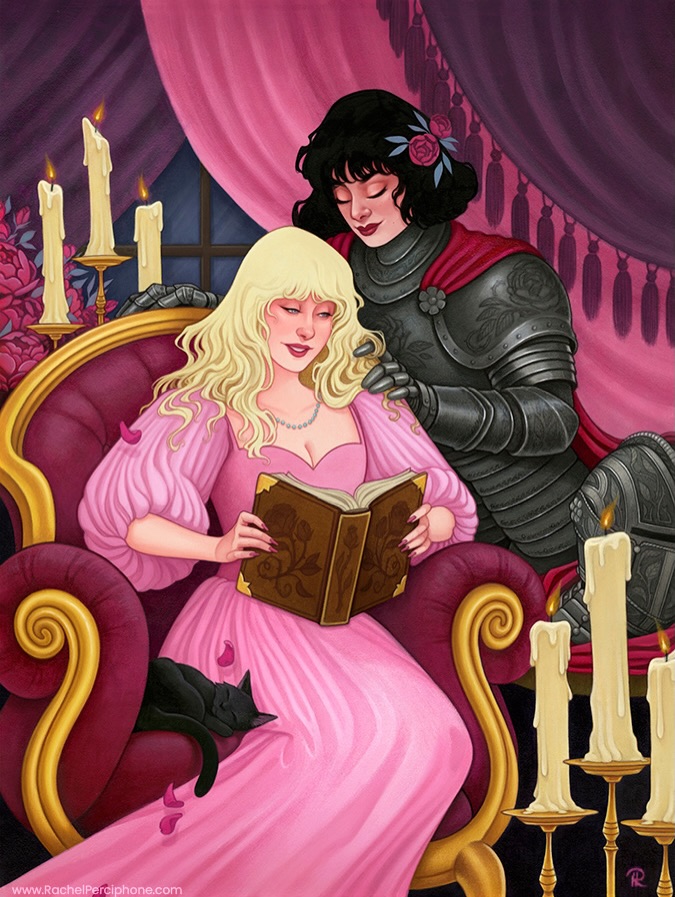 💕 This one is for the romantic readers! 💕 It is my love letter to reading books, romantic fantasy, and women in armor. Swipe to see some of the process!
📚 Last year, I read 30 books and a good portion of them were in the romantasy or fantasy romance genres. My recent favorites are:
📕The Saga of The Unfated duology by Danielle L. Jensen
📘Tears of The Wolf by Elisabeth Wheatley
(Maybe I should make some Viking-inspired art…)
📗 And although it’s not specific to those genres, I have to mention The River Has Roots by Amal El-Mohtar. I can’t wait to read Seasons of Glass & Iron!
I read all kinds of books (although mostly fantasy) and I’m hoping to read 30 more this year! I’ve read 7 so far.
What are some of your favorite recent reads? Any recommendations for me?
Romantasy
Acrylic, Digital
12” x 16”
Watercolor paper mounted on wood panel
💕 Prints are available on my website! 💕