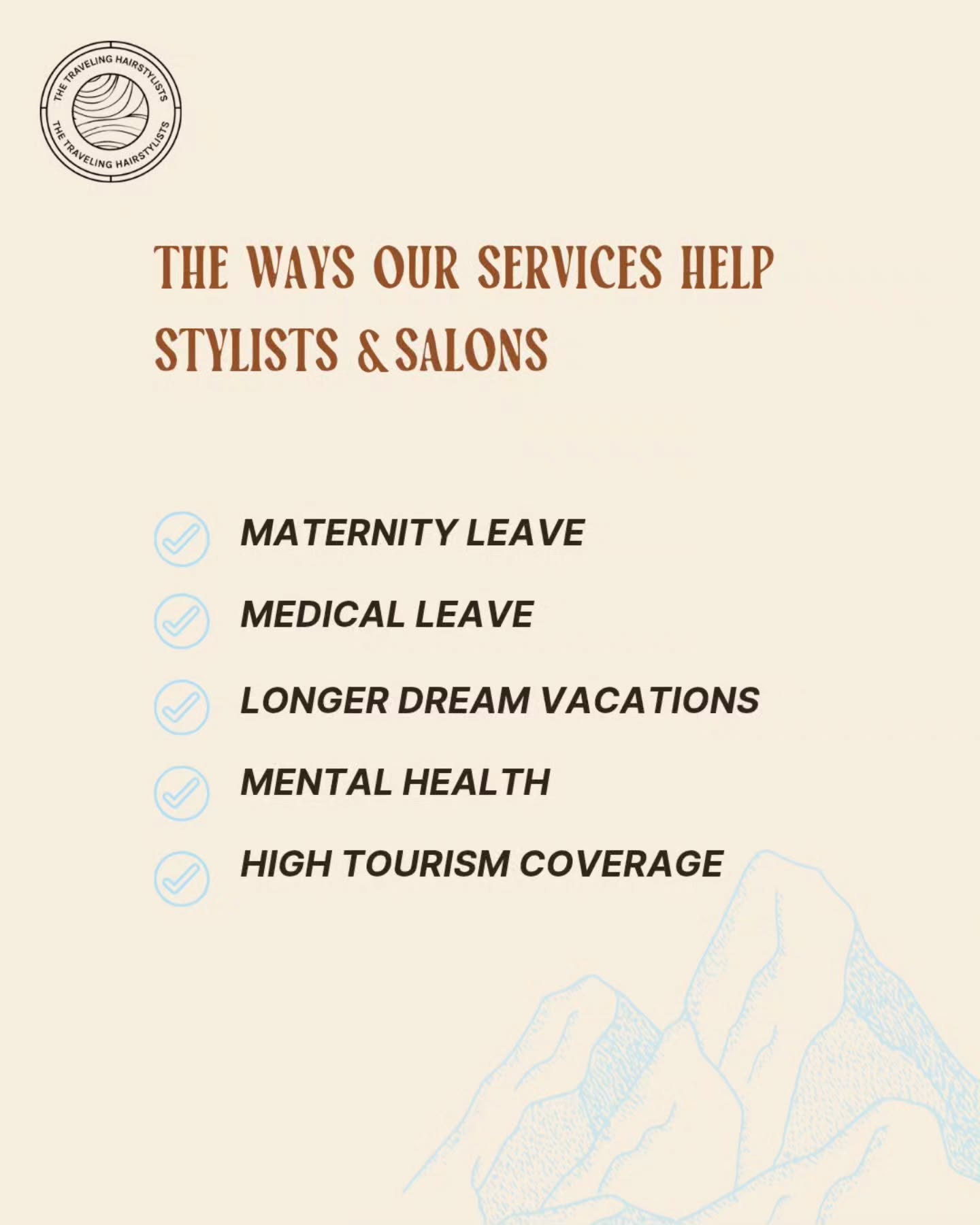 This is what stylists have been seeking when it comes to taking any form of leave in the salon.
Hiring us means having an experienced stylist travel directly to you to cover not only your clients but also your rent while you are out. This ensures that your clients are being taken care of and maximizing your business upon your return.
This can ultimately help stylists and salon in many different and unique ways, just like we listed above.🙌
We are a team of stylists who love to travel, enjoy the flexibility of this lifestyle, and are fulfilled to give back to our industry in a way that can directly impact stylists while on leave.
DM us if you are currently planning for a salon leave!
#travelinghairstylists #stylistonthego #hairstylistcommunity