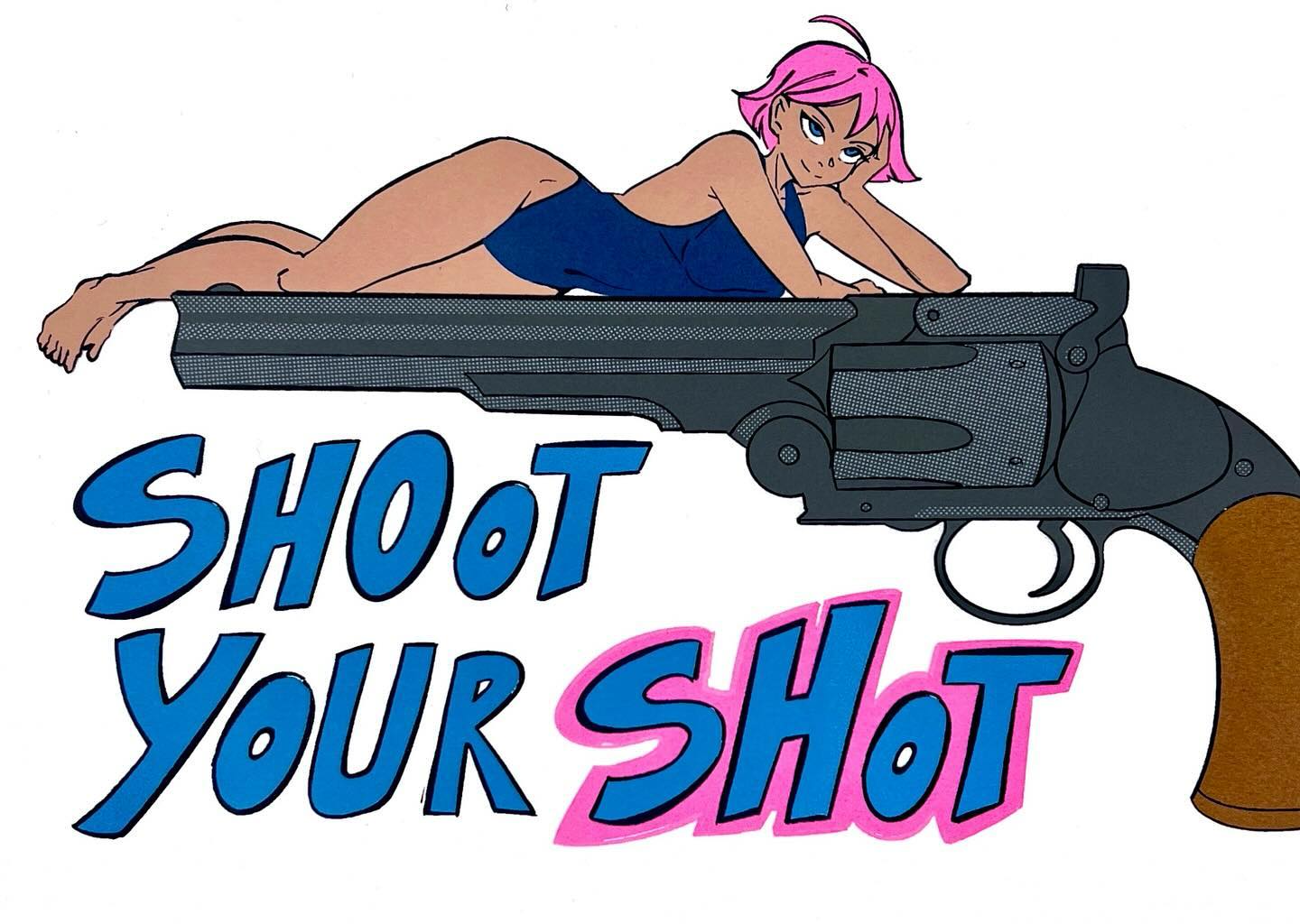 Shoot your Shot🔫 The latest of my screen prints that I finished this Tuesday 🙏🏻 you can see the metallic sheen on the gun but I wish it would show up a bit more🦾