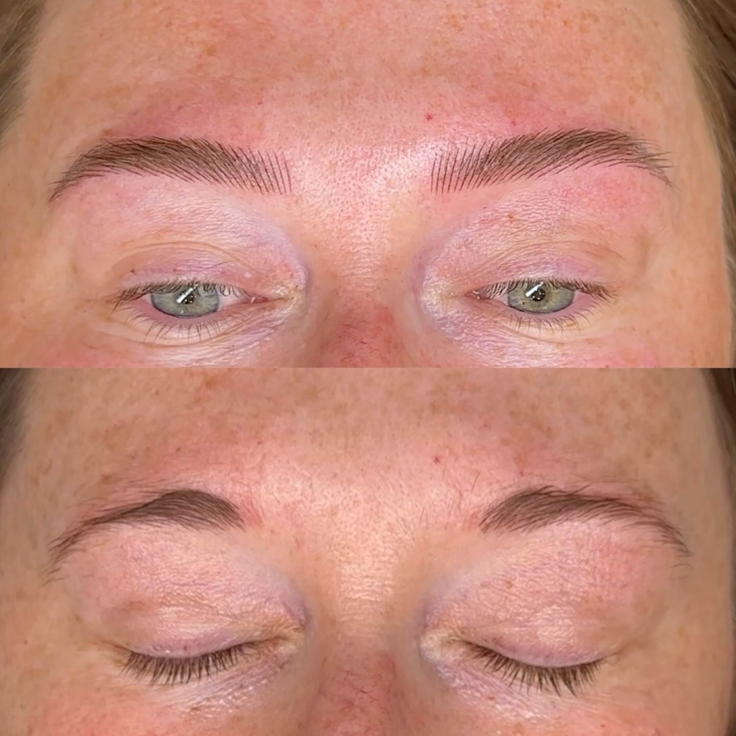 IM SORRY CAN WE JUST TAKE A MINUTE 😮💨
Now scroll >
From scarred old microbladed brows (not our work) to now Nano hybrid (mechanically created nano hairs infused with micro powder) we used this technique to create depth and consistency throughout the brow without any more added trauma to the skin.
Jaw on the floor type shit 🫶🏼😩