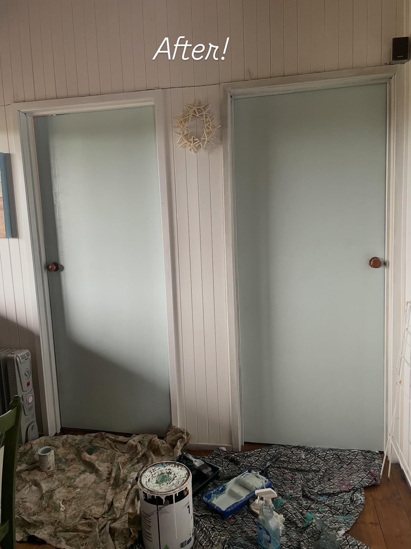 Bit of house Reno/painting again (one day I will get back to painting canvases, but painting is painting right) I did mix this paint colour myself as I am using the paint I have. I actually love it, such a lovely subtle greeny blue beachy vibe for the beach house.